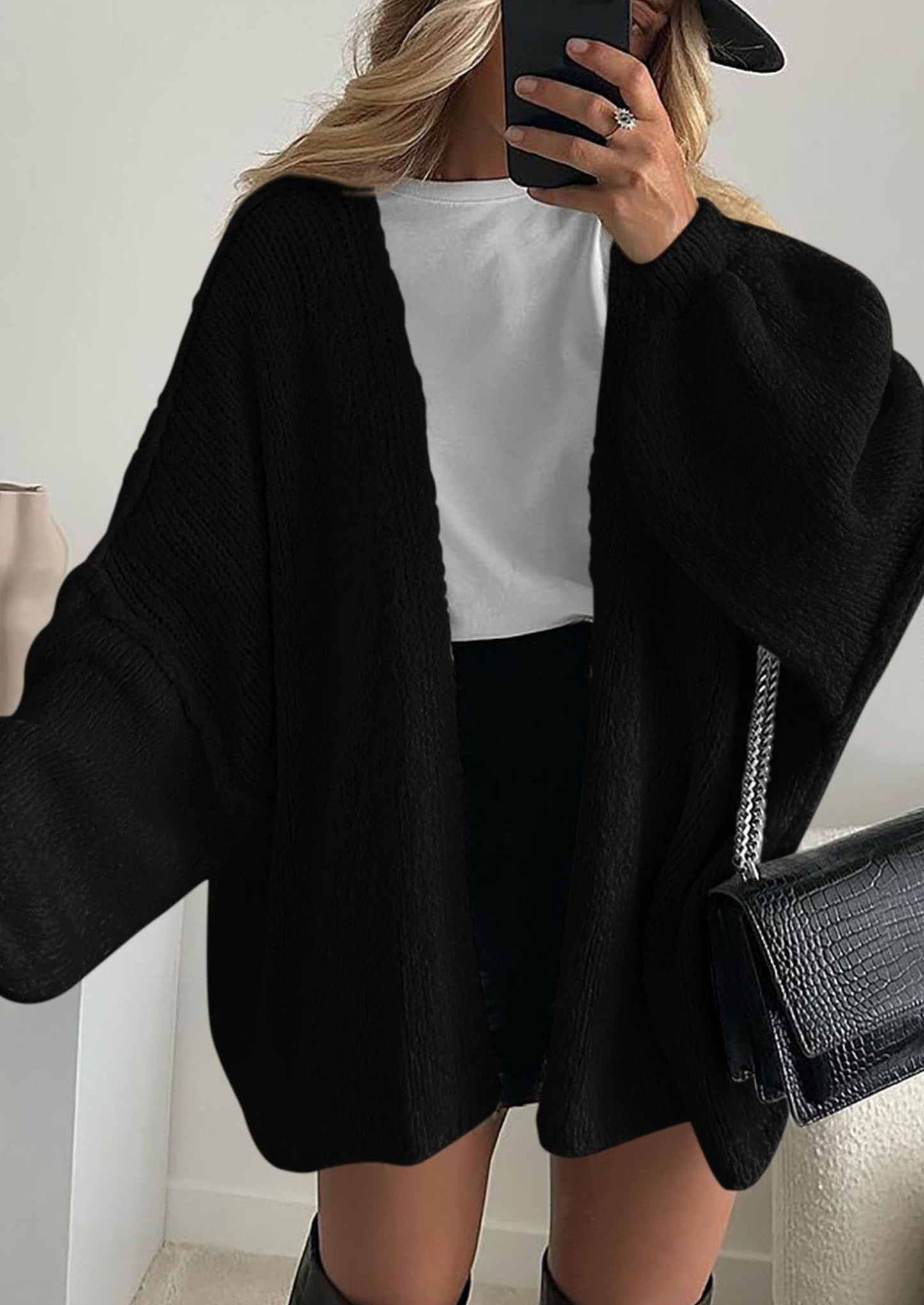 PRETTYGARDEN Womens Oversized Cardigan Sweaters Fall Long Lantern Sleeve Knit Open Front Lightweight Sweater