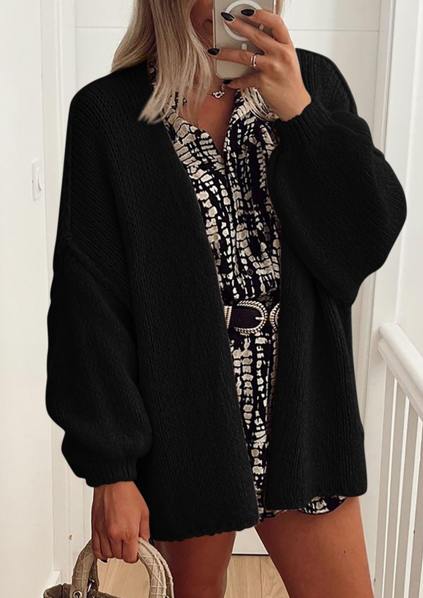 PRETTYGARDEN Womens Oversized Cardigan Sweaters Fall Long Lantern Sleeve Knit Open Front Lightweight Sweater