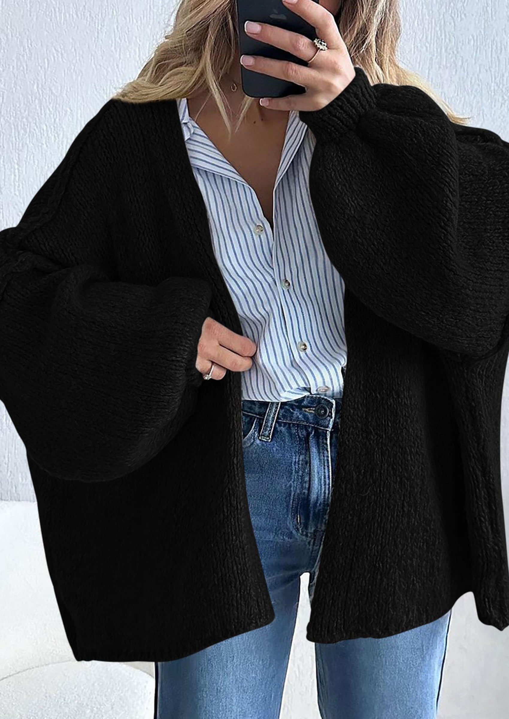 PRETTYGARDEN Womens Oversized Cardigan Sweaters Fall Long Lantern Sleeve Knit Open Front Lightweight Sweater