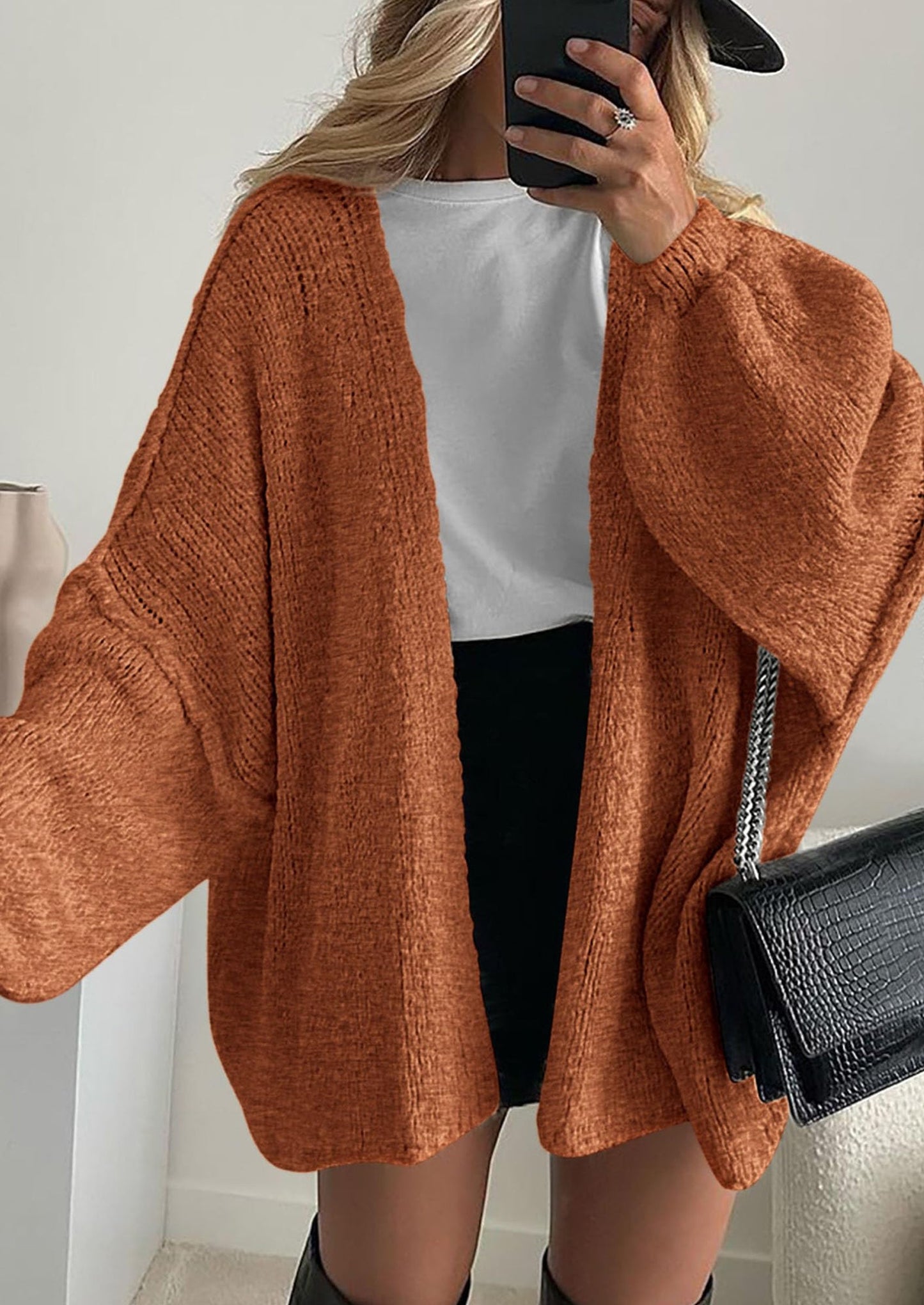 PRETTYGARDEN Womens Oversized Cardigan Sweaters Fall Long Lantern Sleeve Knit Open Front Lightweight Sweater