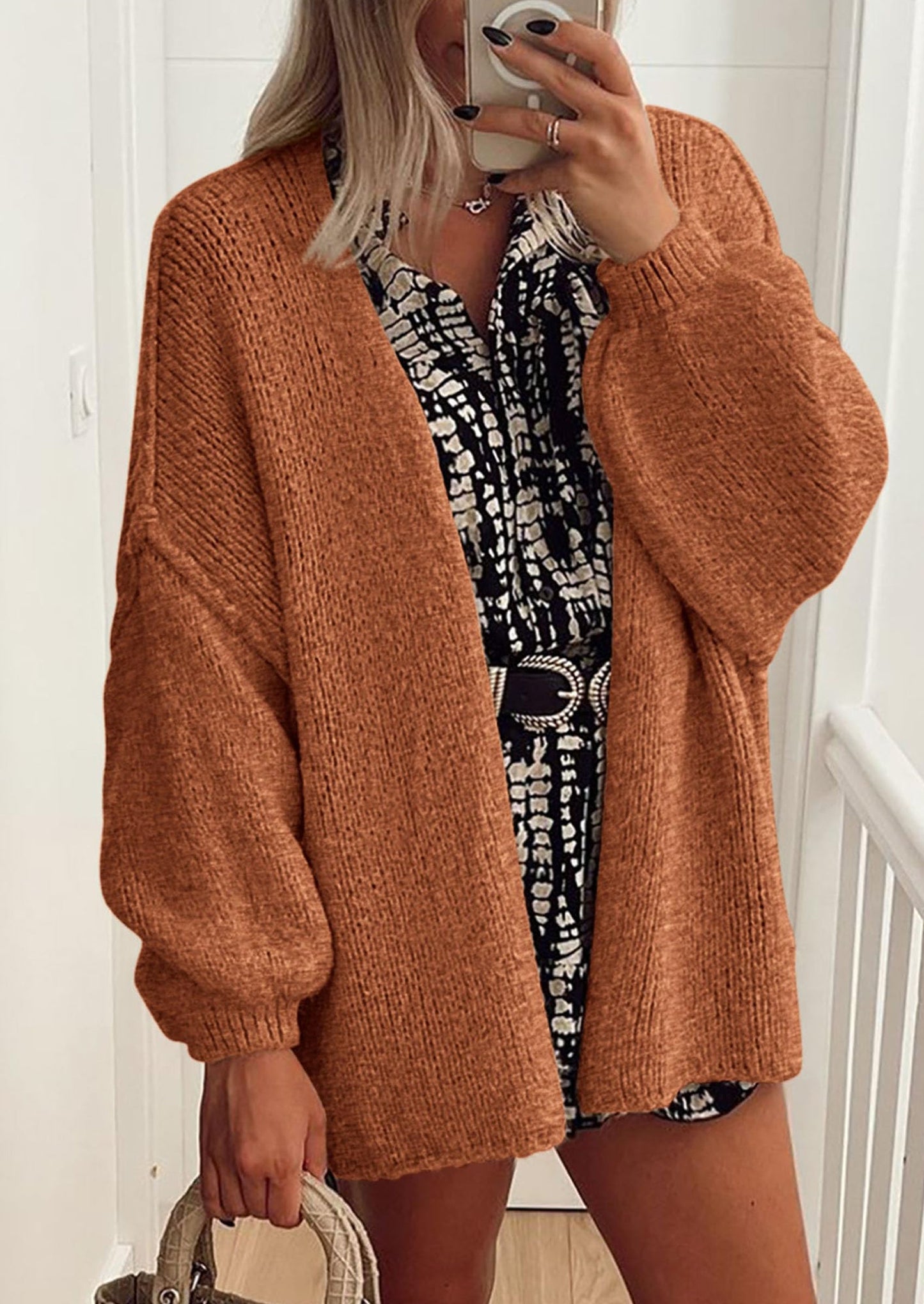 PRETTYGARDEN Womens Oversized Cardigan Sweaters Fall Long Lantern Sleeve Knit Open Front Lightweight Sweater