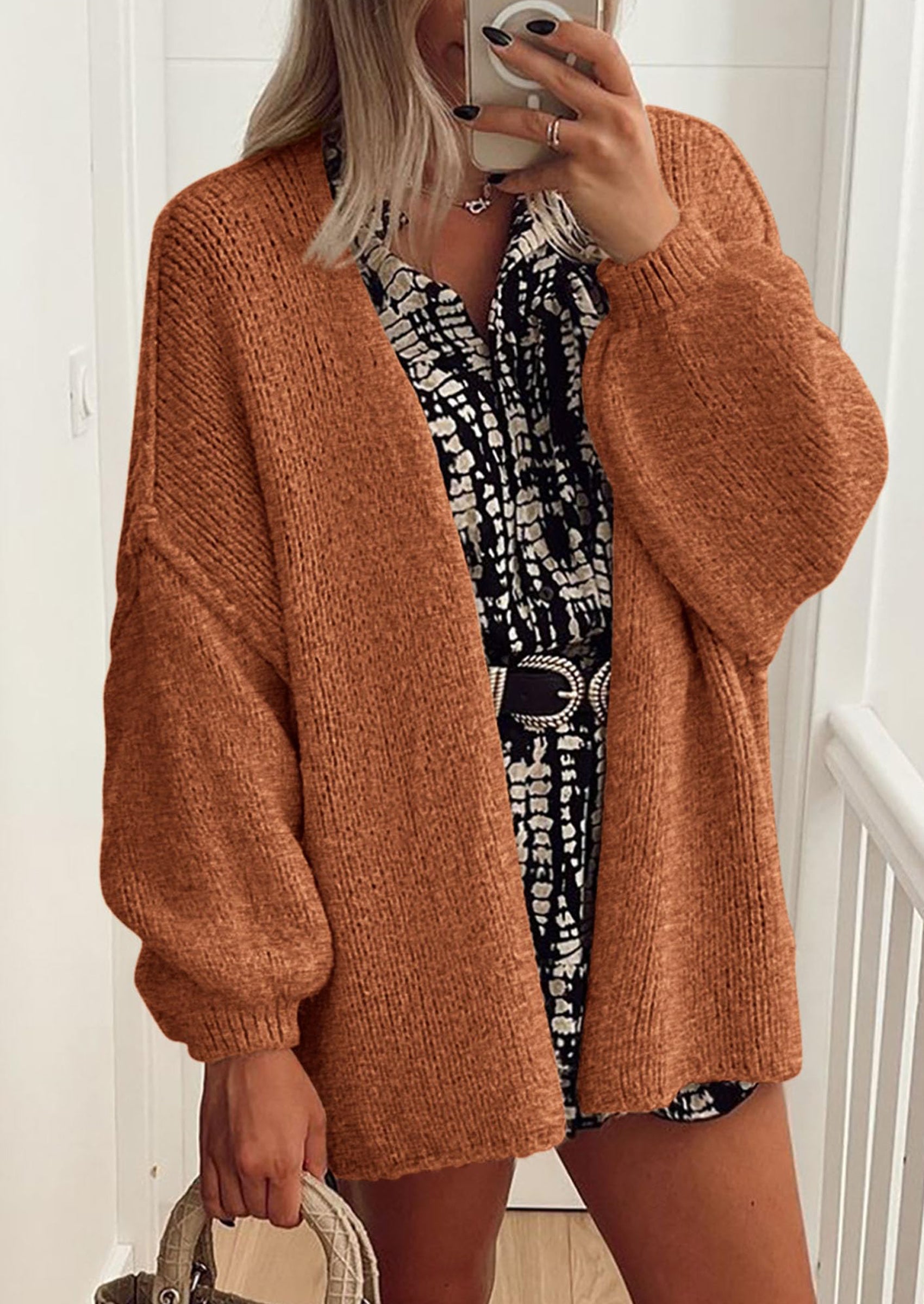 PRETTYGARDEN Womens Oversized Cardigan Sweaters Fall Long Lantern Sleeve Knit Open Front Lightweight Sweater