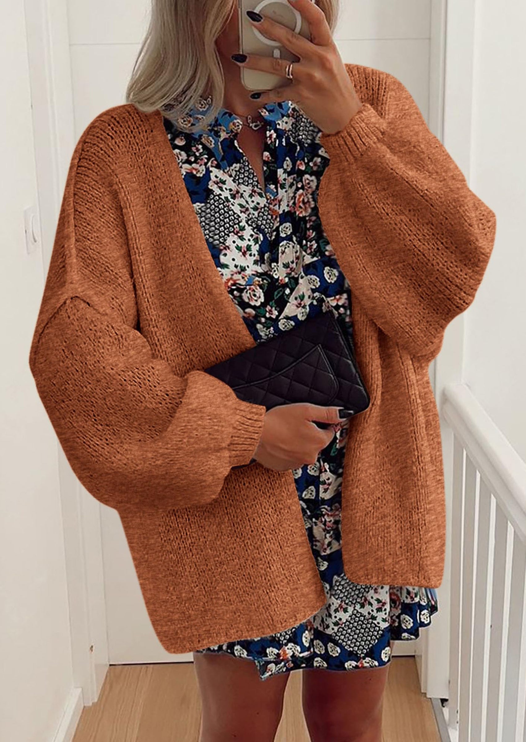 PRETTYGARDEN Womens Oversized Cardigan Sweaters Fall Long Lantern Sleeve Knit Open Front Lightweight Sweater