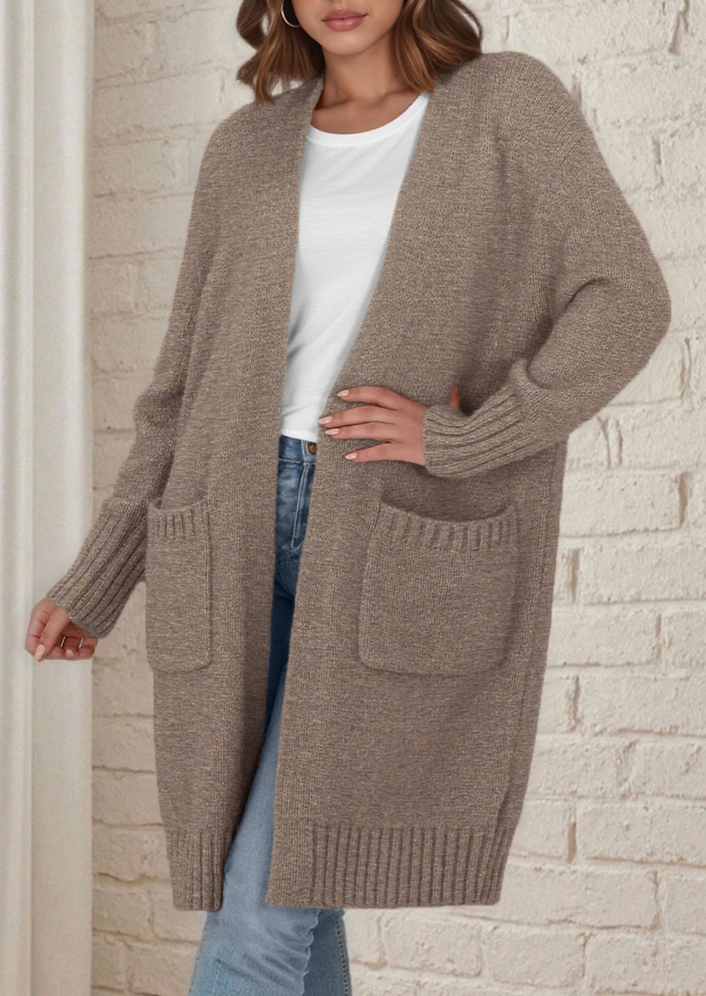 PRETTYGARDEN Fall Long Sleeve Cardigan Sweaters for Women Trendy Winter Open Front Loose Knitted Cardigans with Pockets