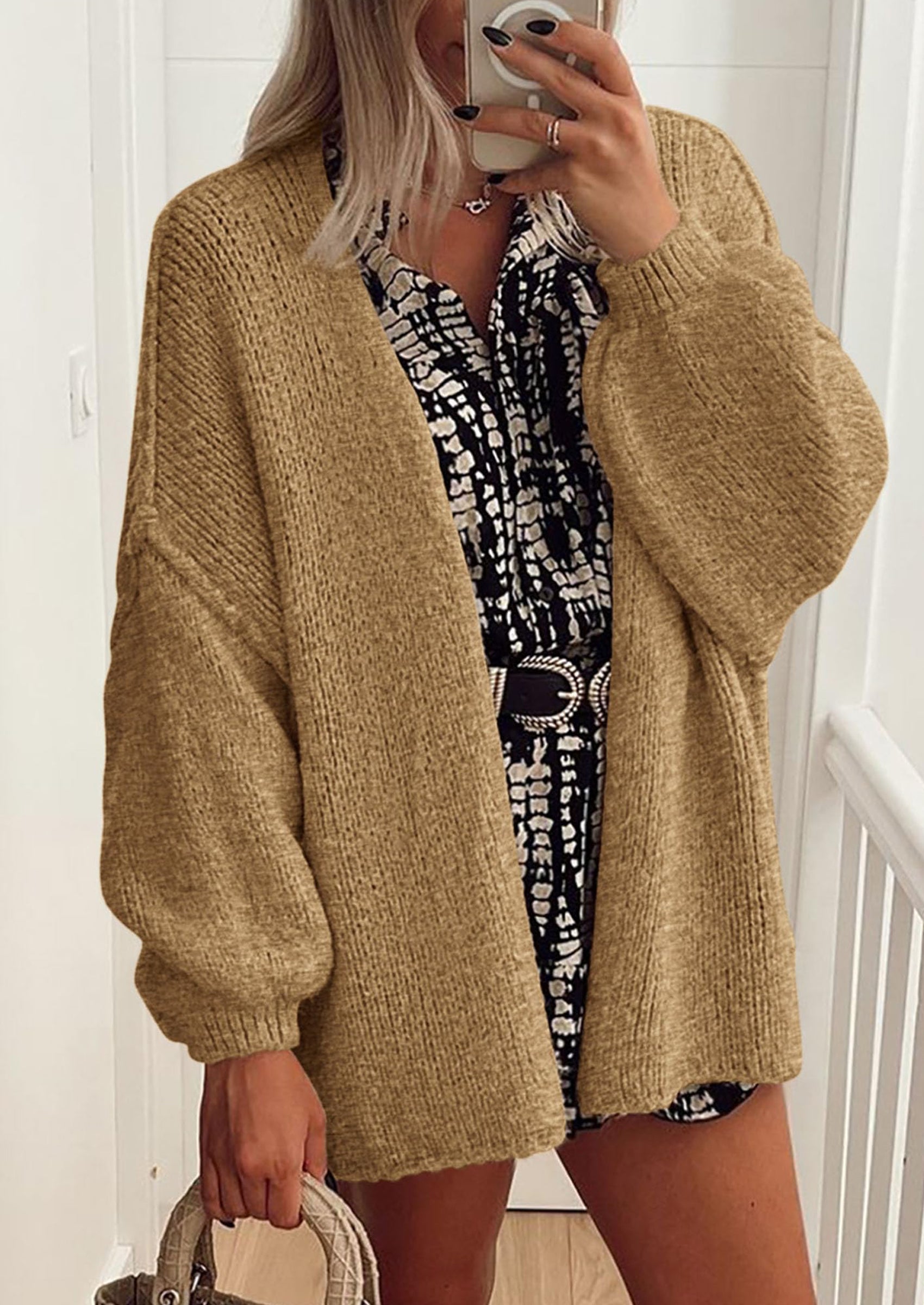 PRETTYGARDEN Womens Oversized Cardigan Sweaters Fall Long Lantern Sleeve Knit Open Front Lightweight Sweater