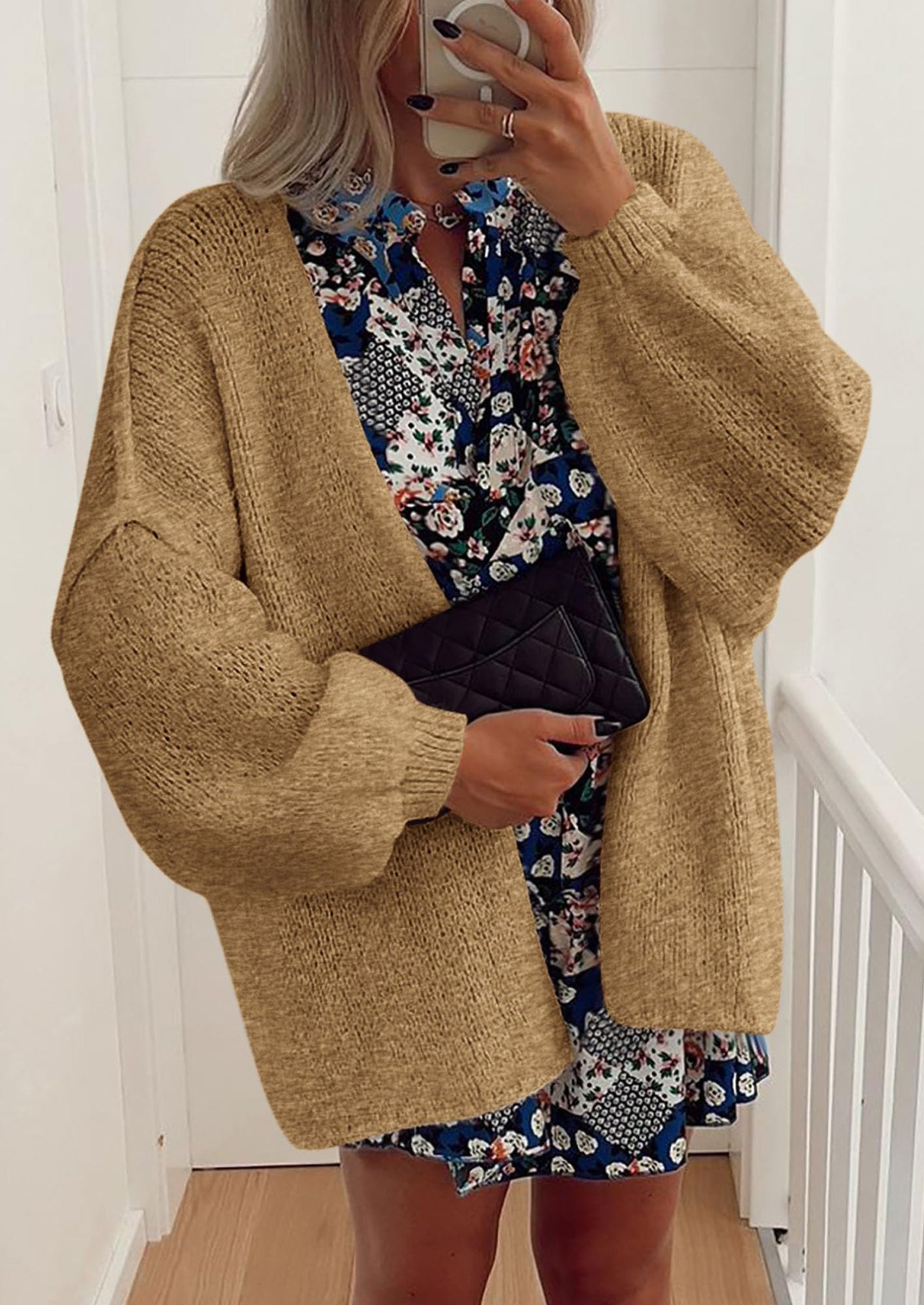 PRETTYGARDEN Womens Oversized Cardigan Sweaters Fall Long Lantern Sleeve Knit Open Front Lightweight Sweater