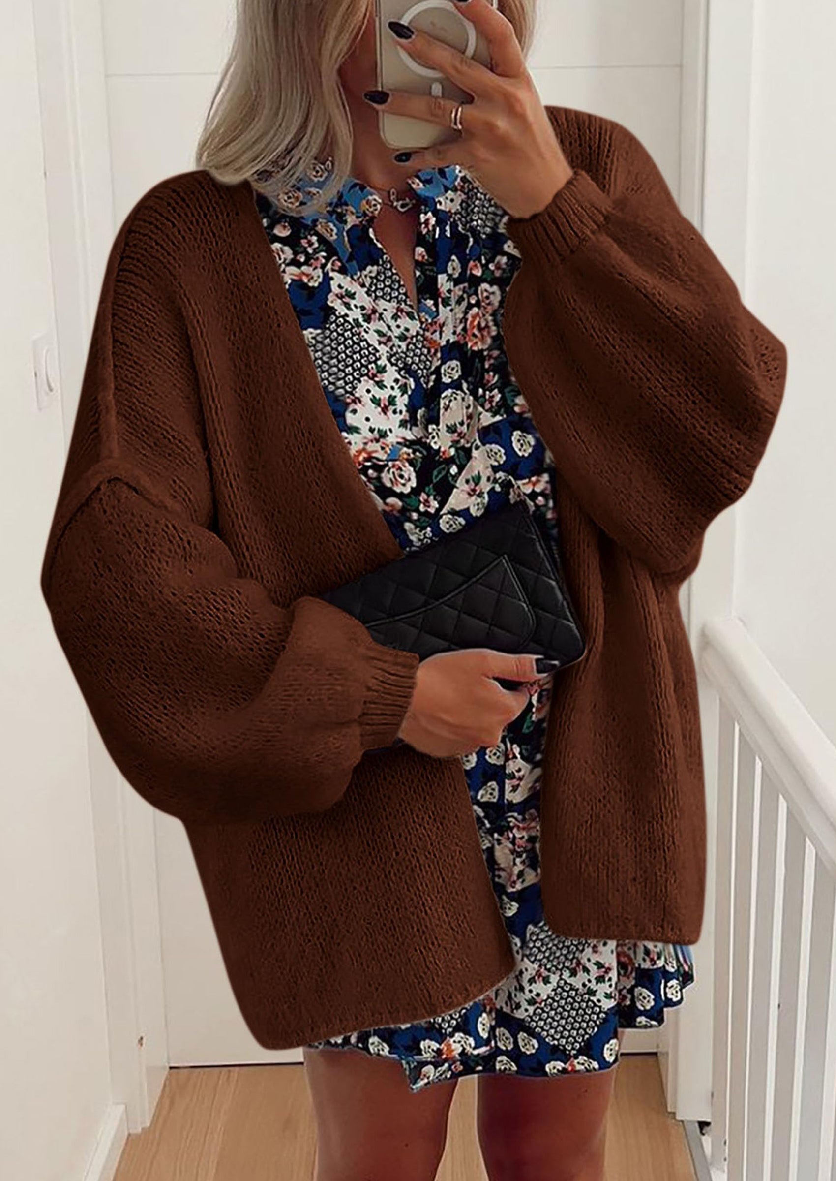 PRETTYGARDEN Womens Oversized Cardigan Sweaters Fall Long Lantern Sleeve Knit Open Front Lightweight Sweater