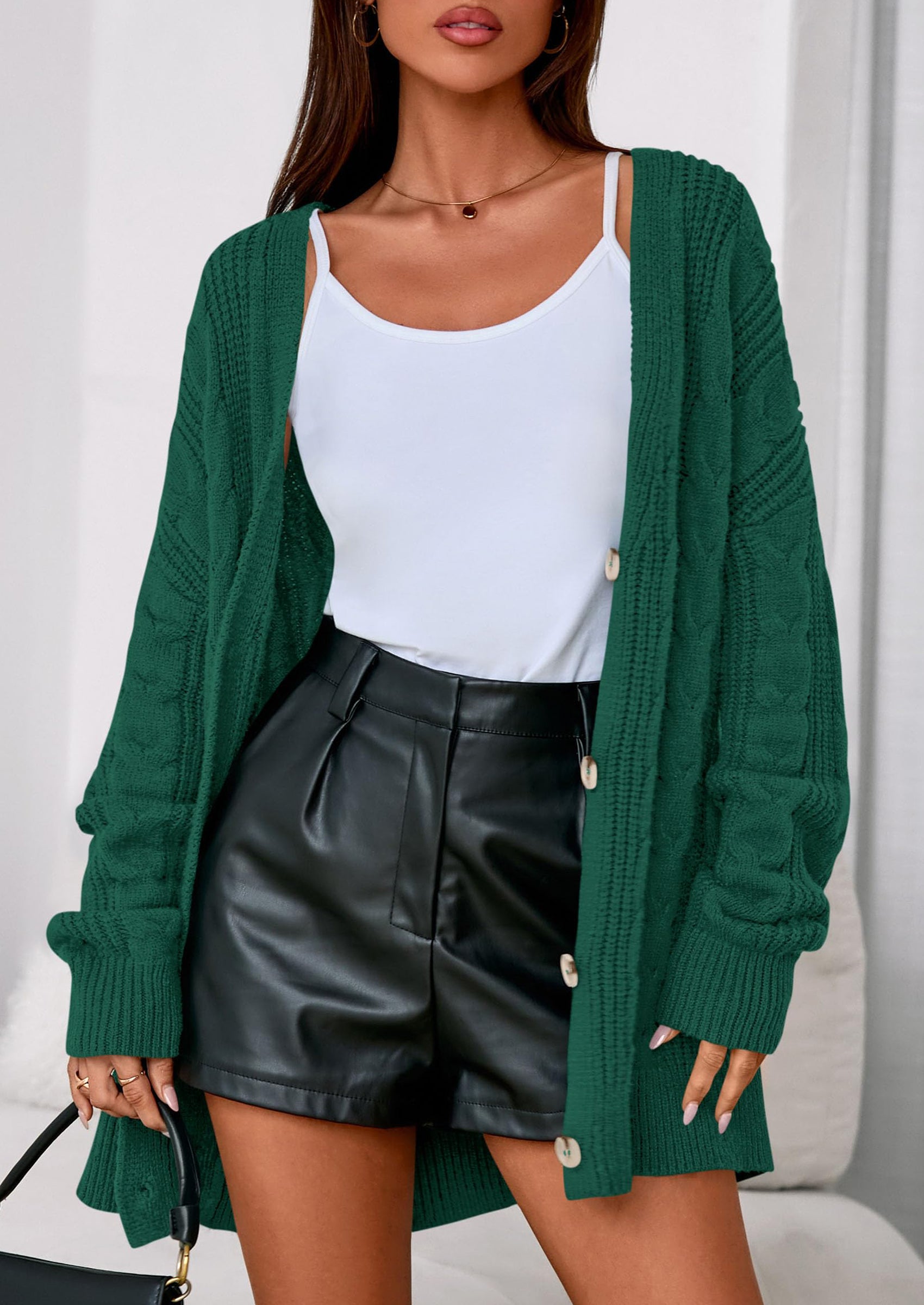 PRETTYGARDEN Women's Cable Knit Sweaters Fall Oversized Chunky Open Front Long Sleeve Cardigan Winter Coats