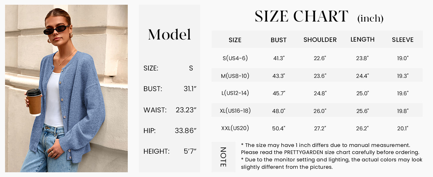 PRETTYGARDEN Fall Long Sleeve Cardigans for Women Trendy Open Front Winter Button Down Crewneck Soft Knit Sweater Jacket