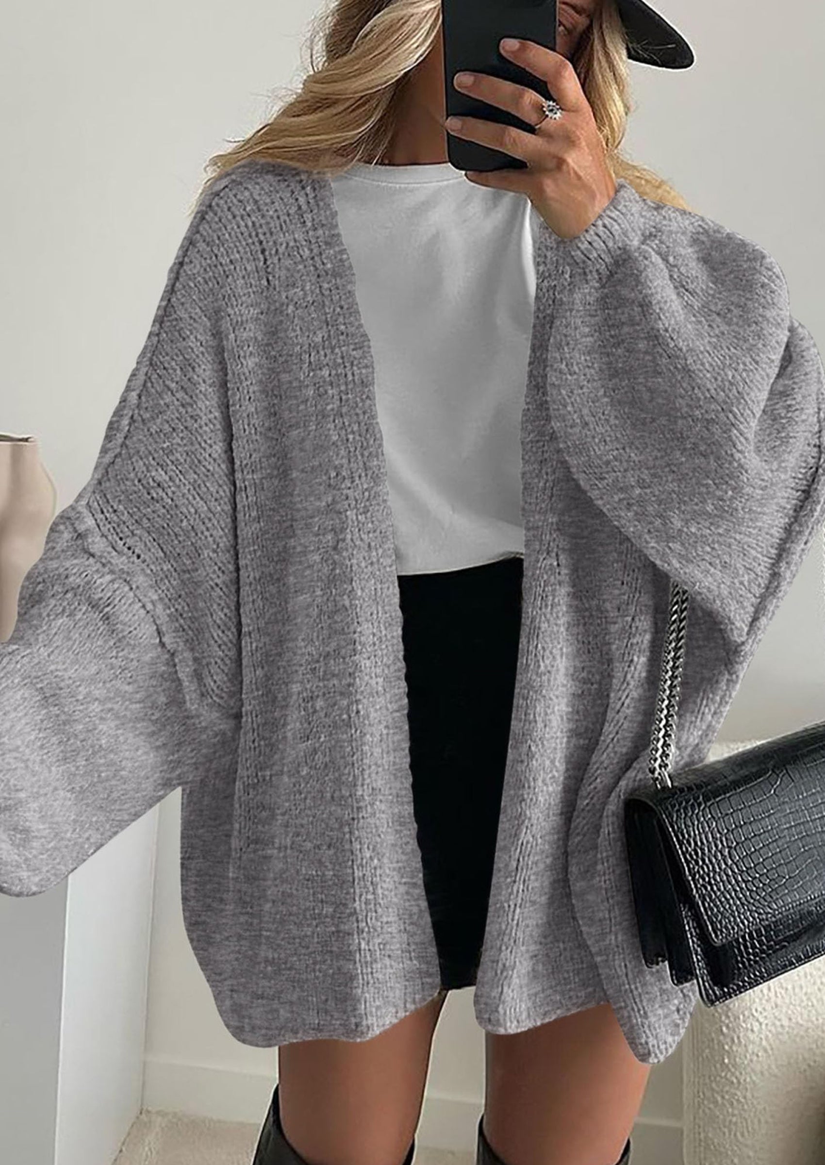 PRETTYGARDEN Womens Oversized Cardigan Sweaters Fall Long Lantern Sleeve Knit Open Front Lightweight Sweater