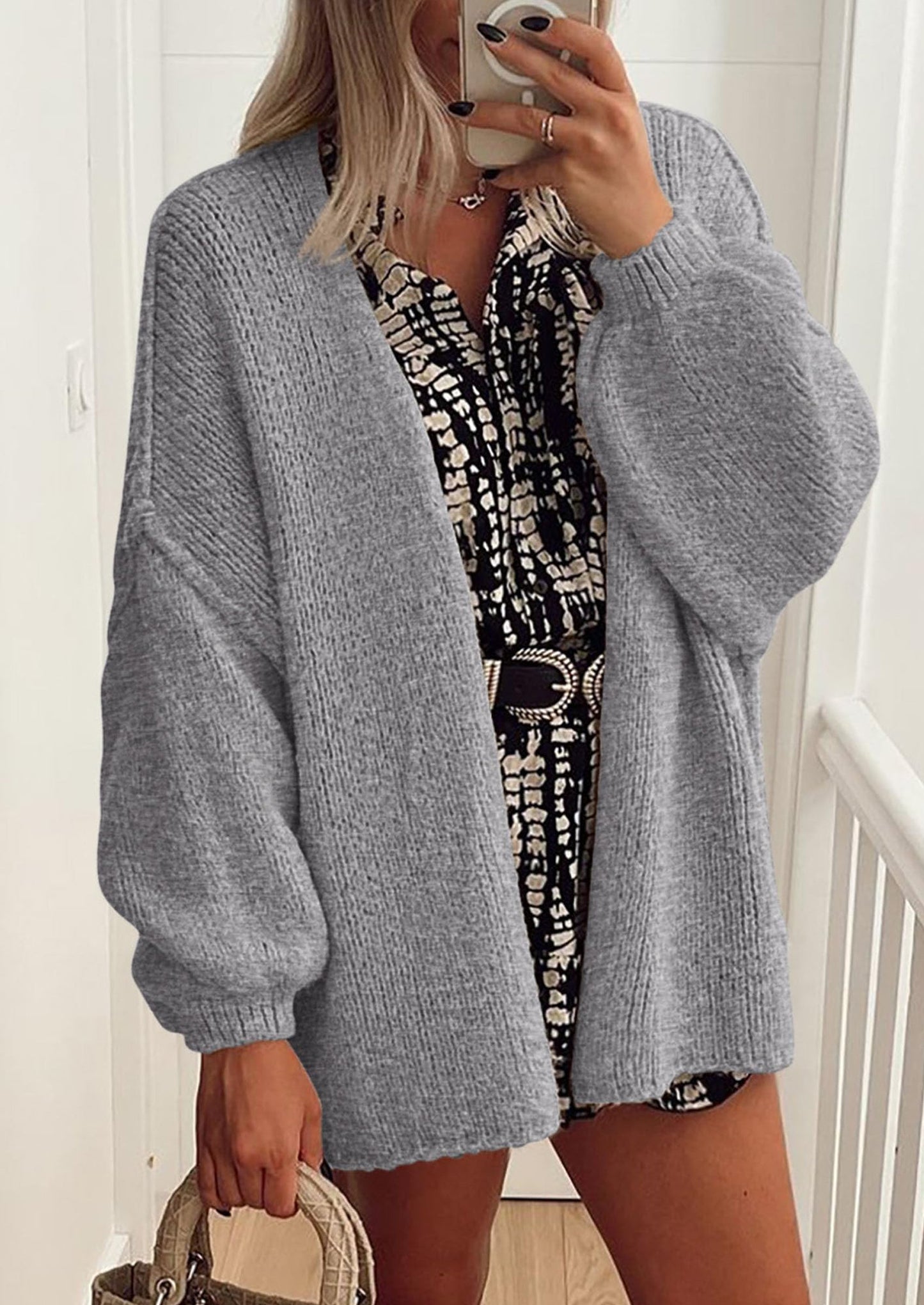 PRETTYGARDEN Womens Oversized Cardigan Sweaters Fall Long Lantern Sleeve Knit Open Front Lightweight Sweater