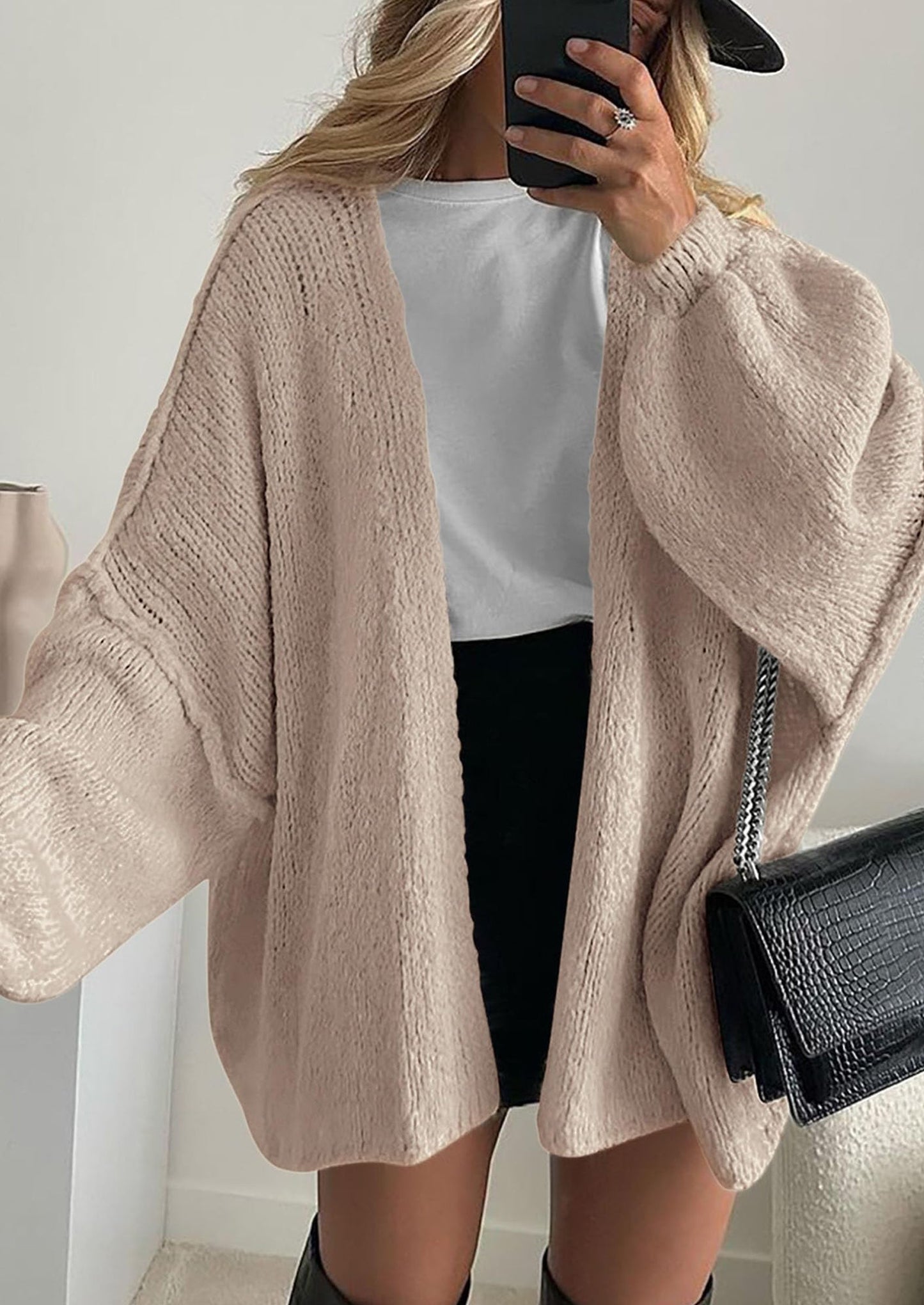 PRETTYGARDEN Womens Oversized Cardigan Sweaters Fall Long Lantern Sleeve Knit Open Front Lightweight Sweater