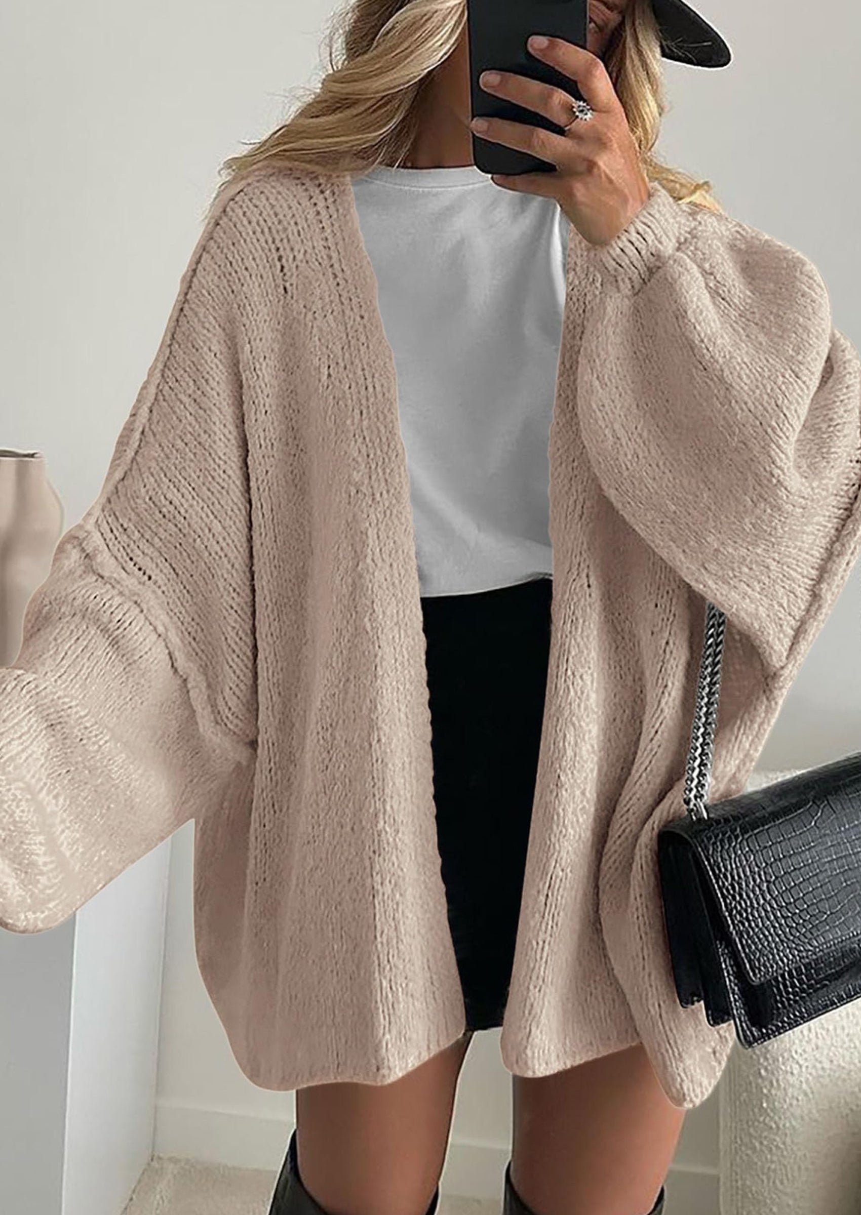 PRETTYGARDEN Womens Oversized Cardigan Sweaters Fall Long Lantern Sleeve Knit Open Front Lightweight Sweater