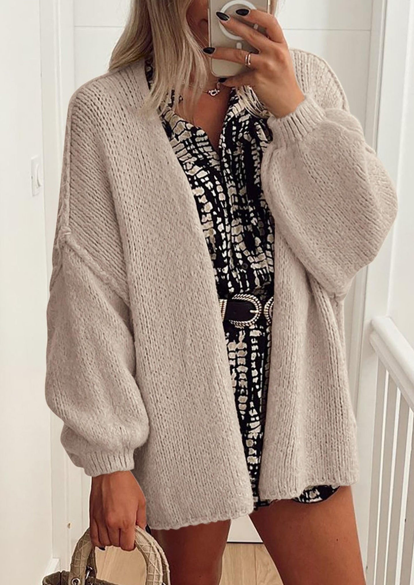PRETTYGARDEN Womens Oversized Cardigan Sweaters Fall Long Lantern Sleeve Knit Open Front Lightweight Sweater