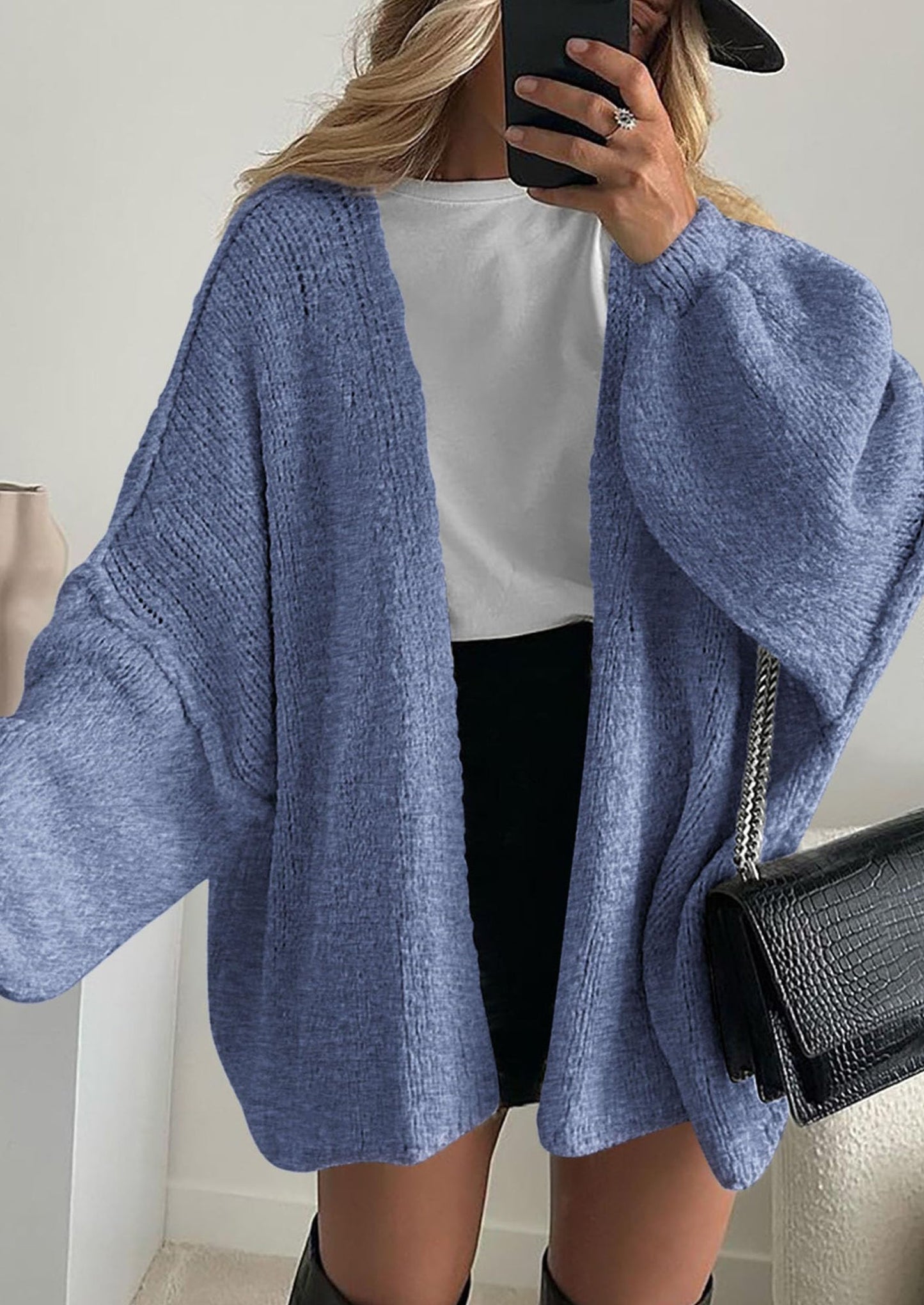 PRETTYGARDEN Womens Oversized Cardigan Sweaters Fall Long Lantern Sleeve Knit Open Front Lightweight Sweater