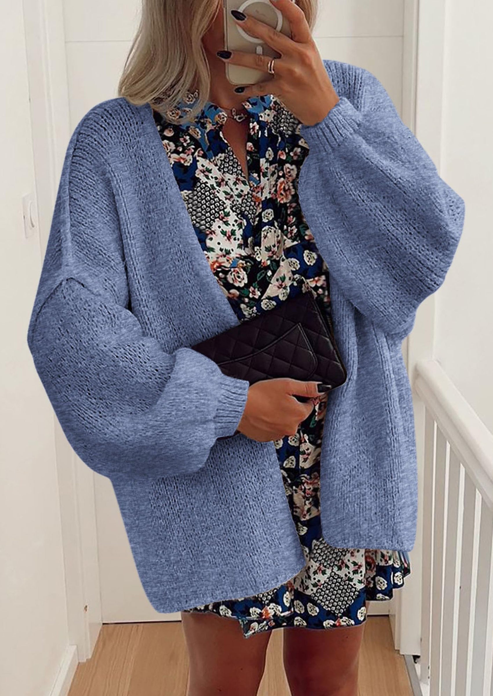PRETTYGARDEN Womens Oversized Cardigan Sweaters Fall Long Lantern Sleeve Knit Open Front Lightweight Sweater