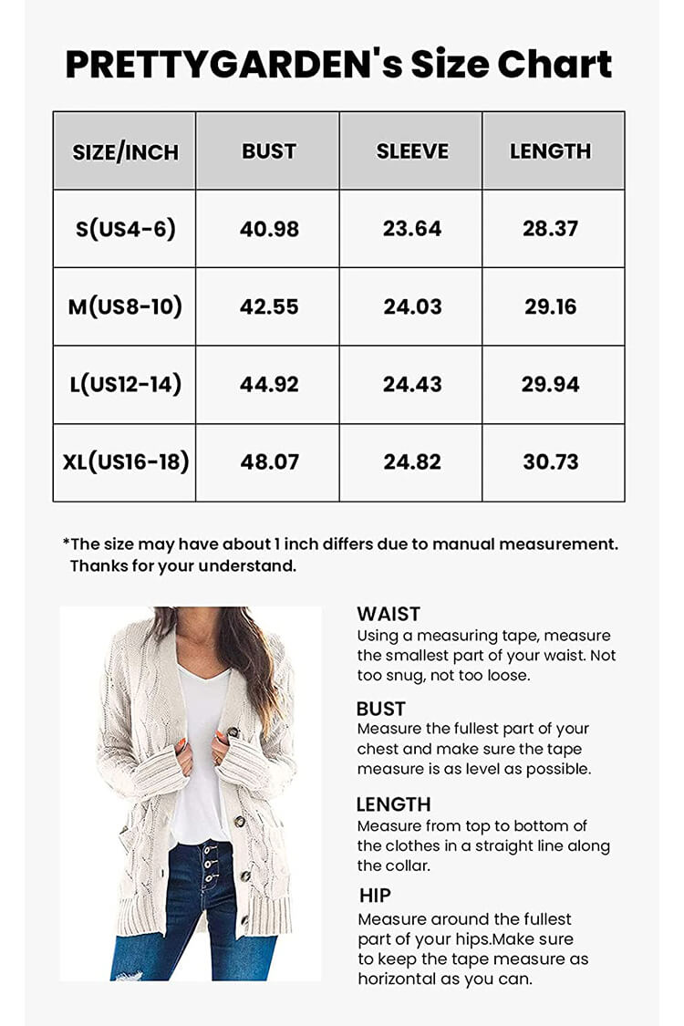 PRETTYGARDEN Women's Open Front Cardigan Sweaters Fall Fashion Button Down Cable Knit Chunky Winter Outerwear Coats