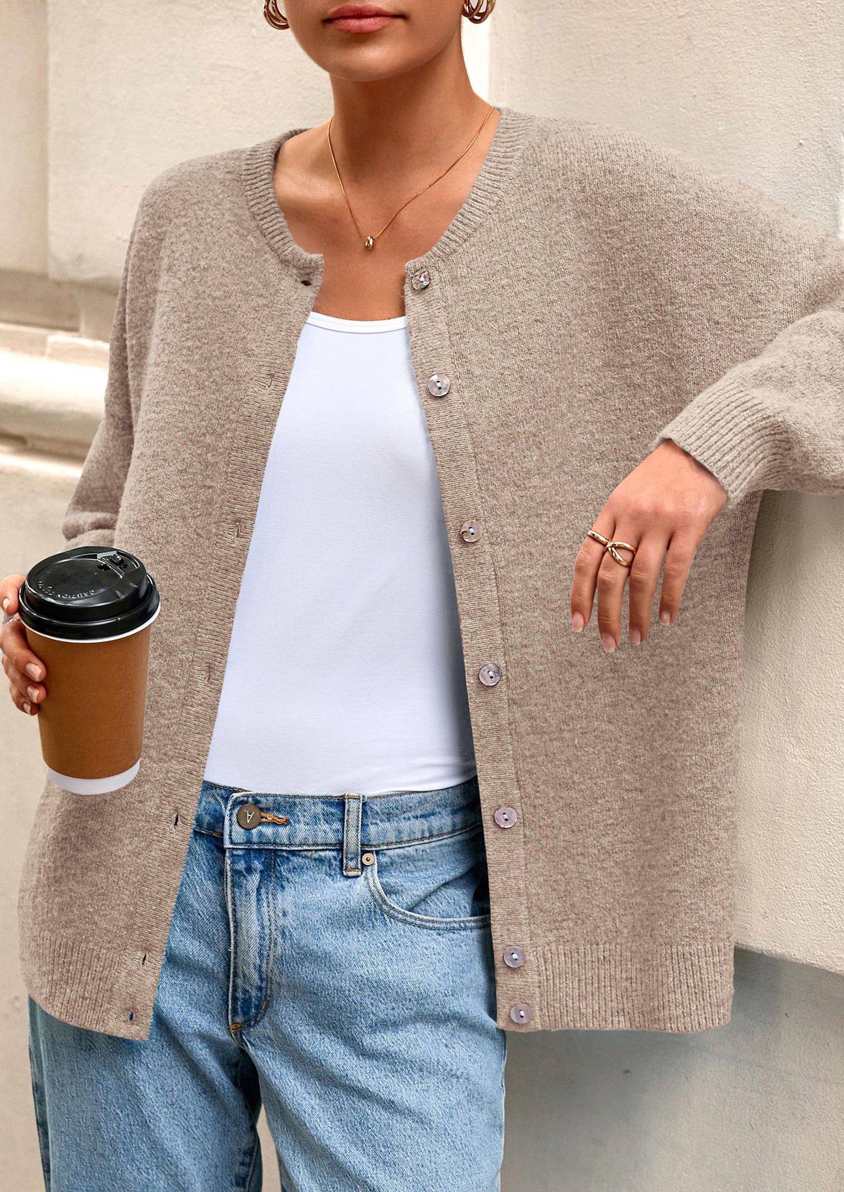 PRETTYGARDEN Fall Long Sleeve Cardigans for Women Trendy Open Front Winter Button Down Crewneck Soft Knit Sweater Jacket