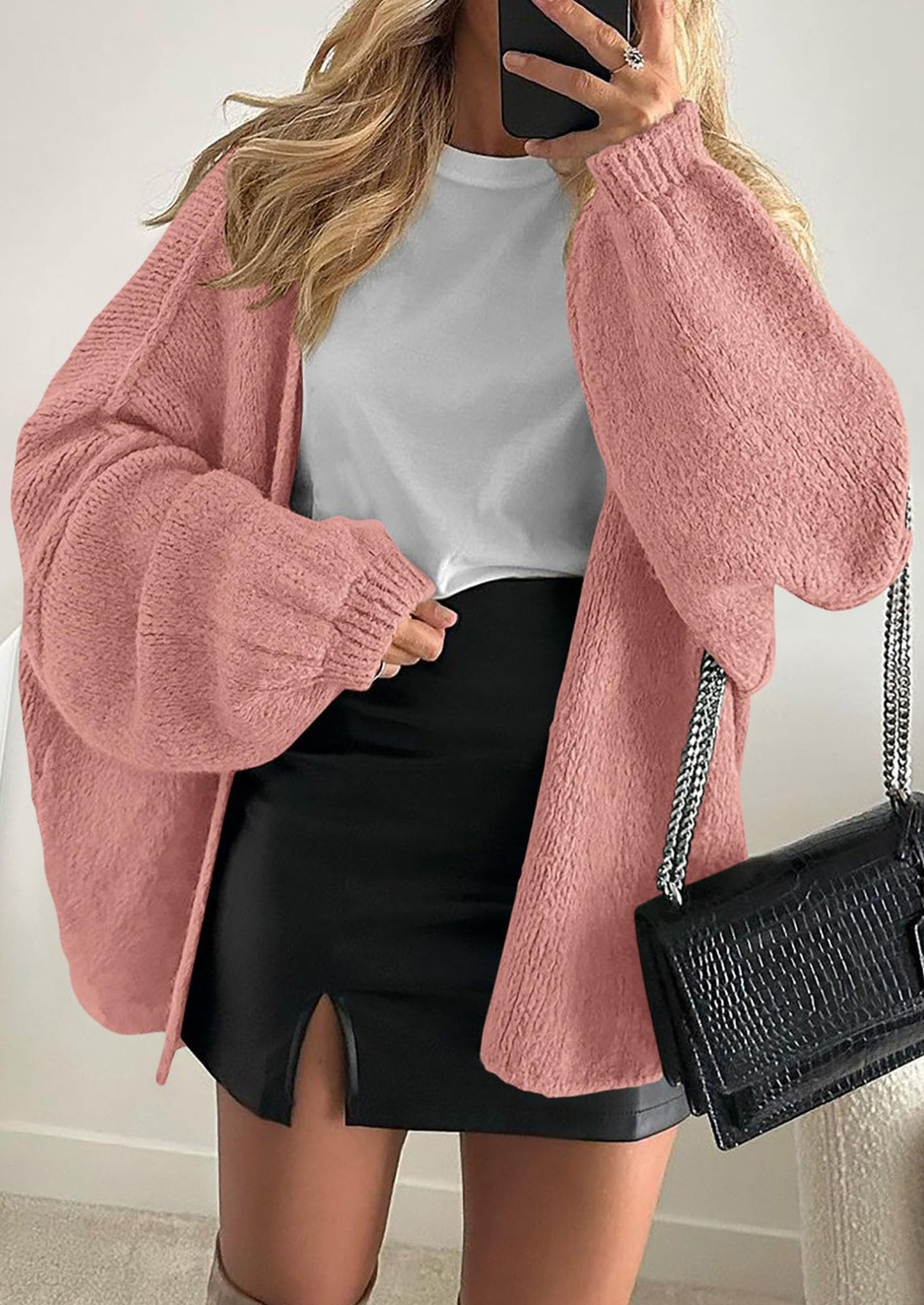 PRETTYGARDEN Womens Oversized Cardigan Sweaters Fall Long Lantern Sleeve Knit Open Front Lightweight Sweater
