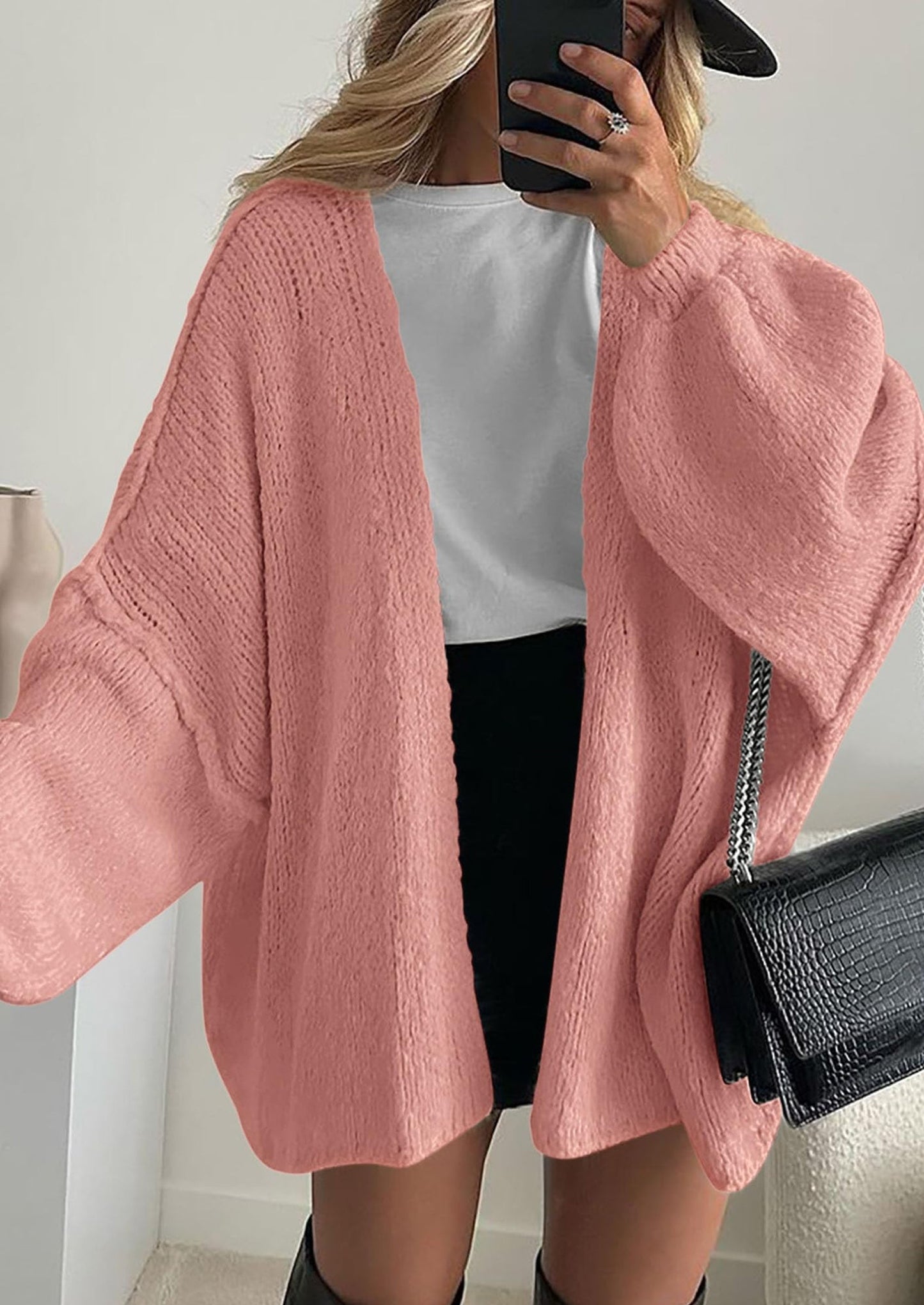 PRETTYGARDEN Womens Oversized Cardigan Sweaters Fall Long Lantern Sleeve Knit Open Front Lightweight Sweater