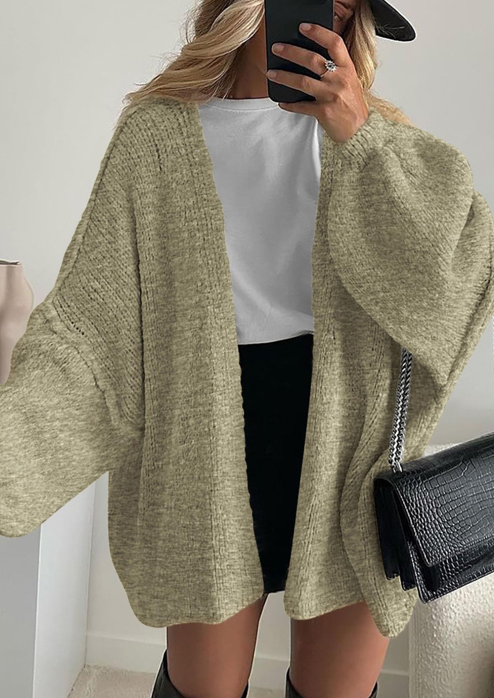 PRETTYGARDEN Womens Oversized Cardigan Sweaters Fall Long Lantern Sleeve Knit Open Front Lightweight Sweater