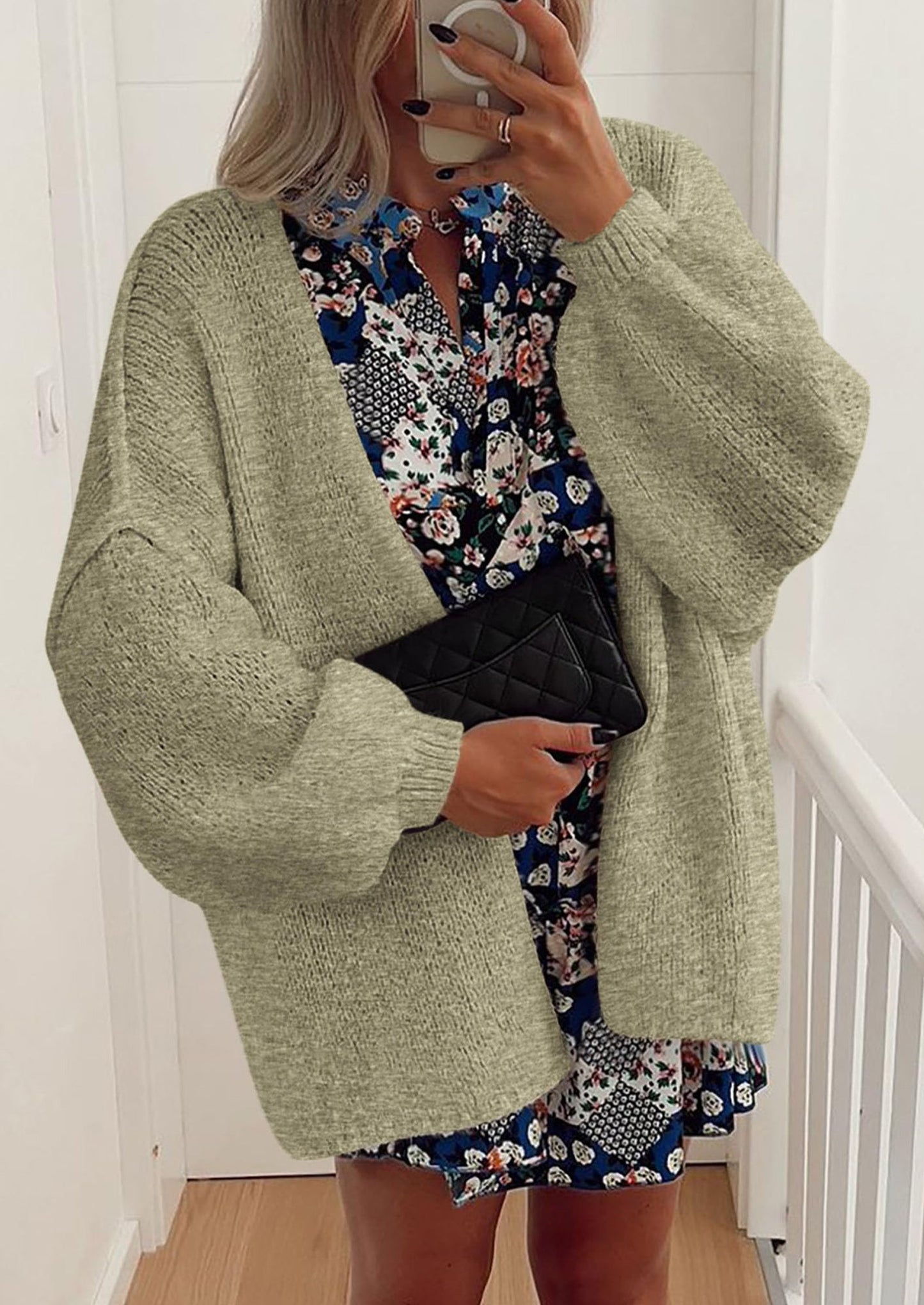 PRETTYGARDEN Womens Oversized Cardigan Sweaters Fall Long Lantern Sleeve Knit Open Front Lightweight Sweater