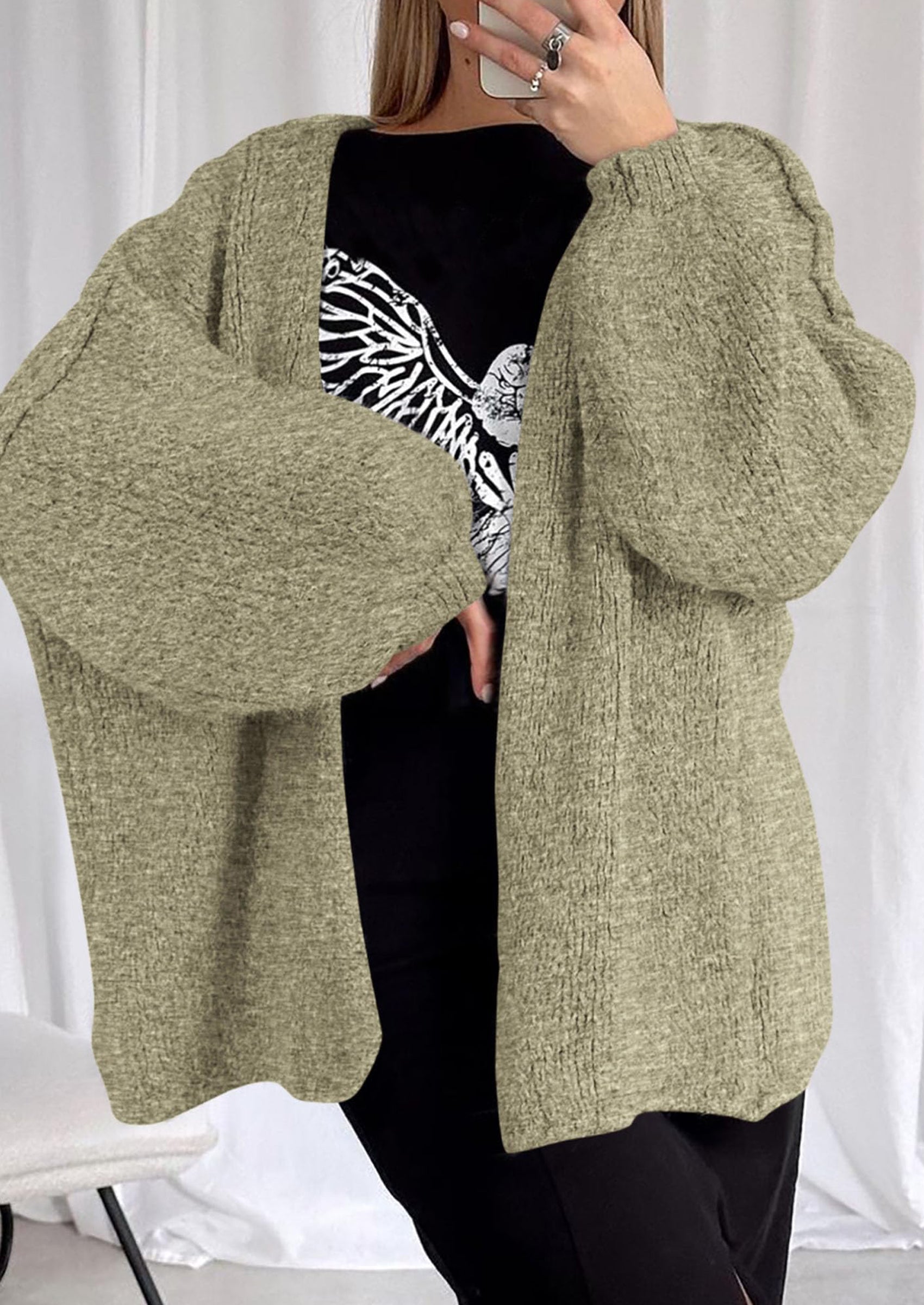 PRETTYGARDEN Womens Oversized Cardigan Sweaters Fall Long Lantern Sleeve Knit Open Front Lightweight Sweater
