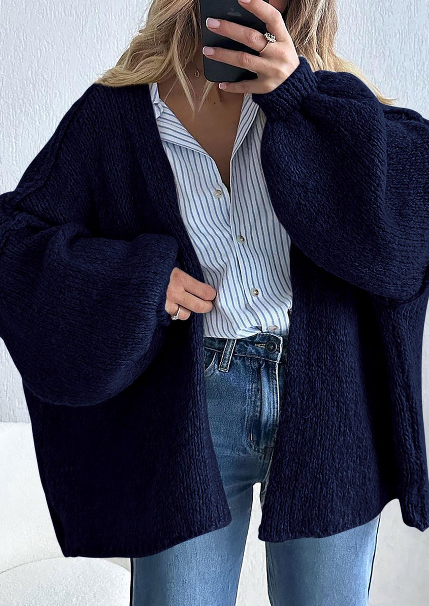 PRETTYGARDEN Womens Oversized Cardigan Sweaters Fall Long Lantern Sleeve Knit Open Front Lightweight Sweater