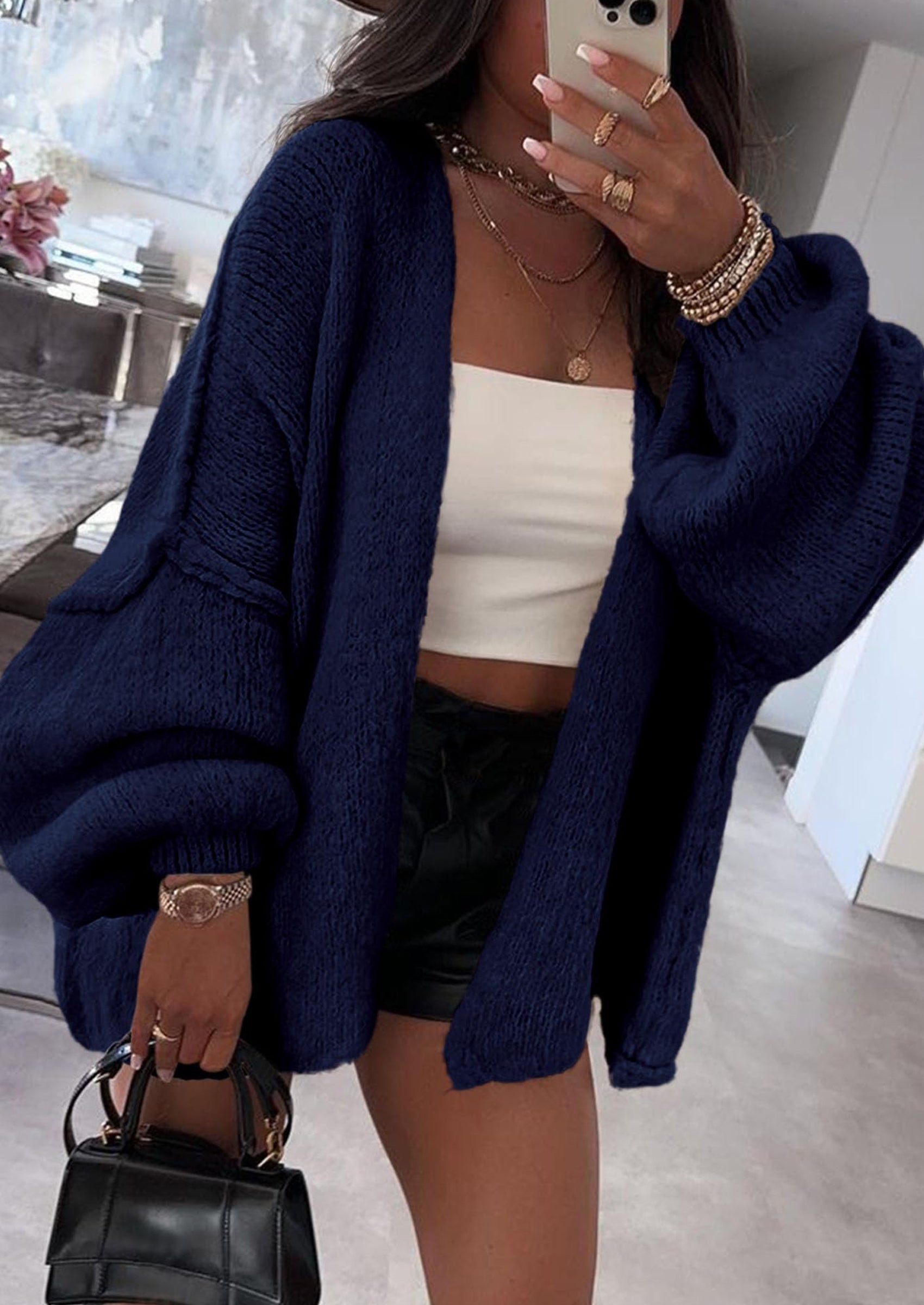PRETTYGARDEN Womens Oversized Cardigan Sweaters Fall Long Lantern Sleeve Knit Open Front Lightweight Sweater