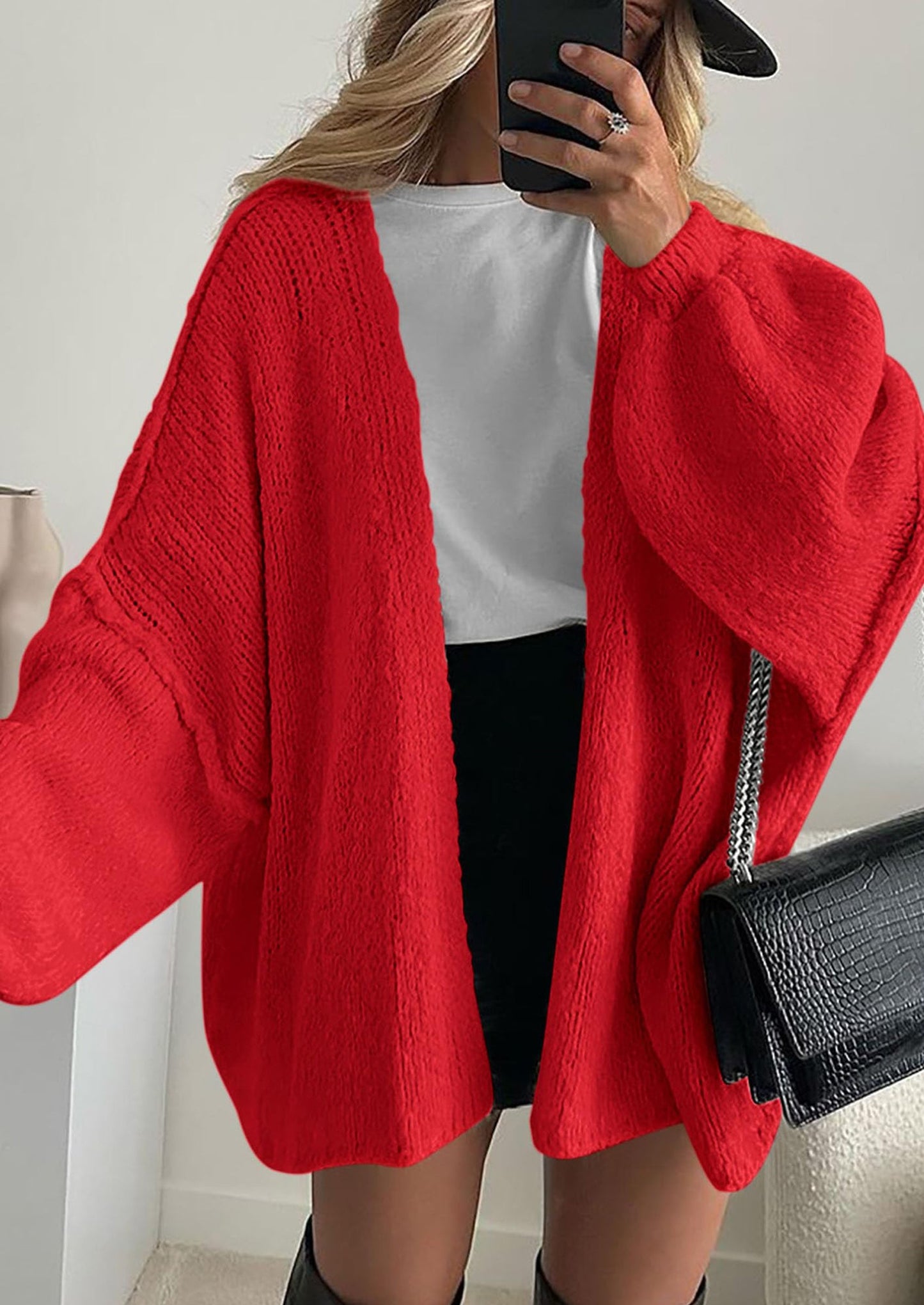 PRETTYGARDEN Womens Oversized Cardigan Sweaters Fall Long Lantern Sleeve Knit Open Front Lightweight Sweater