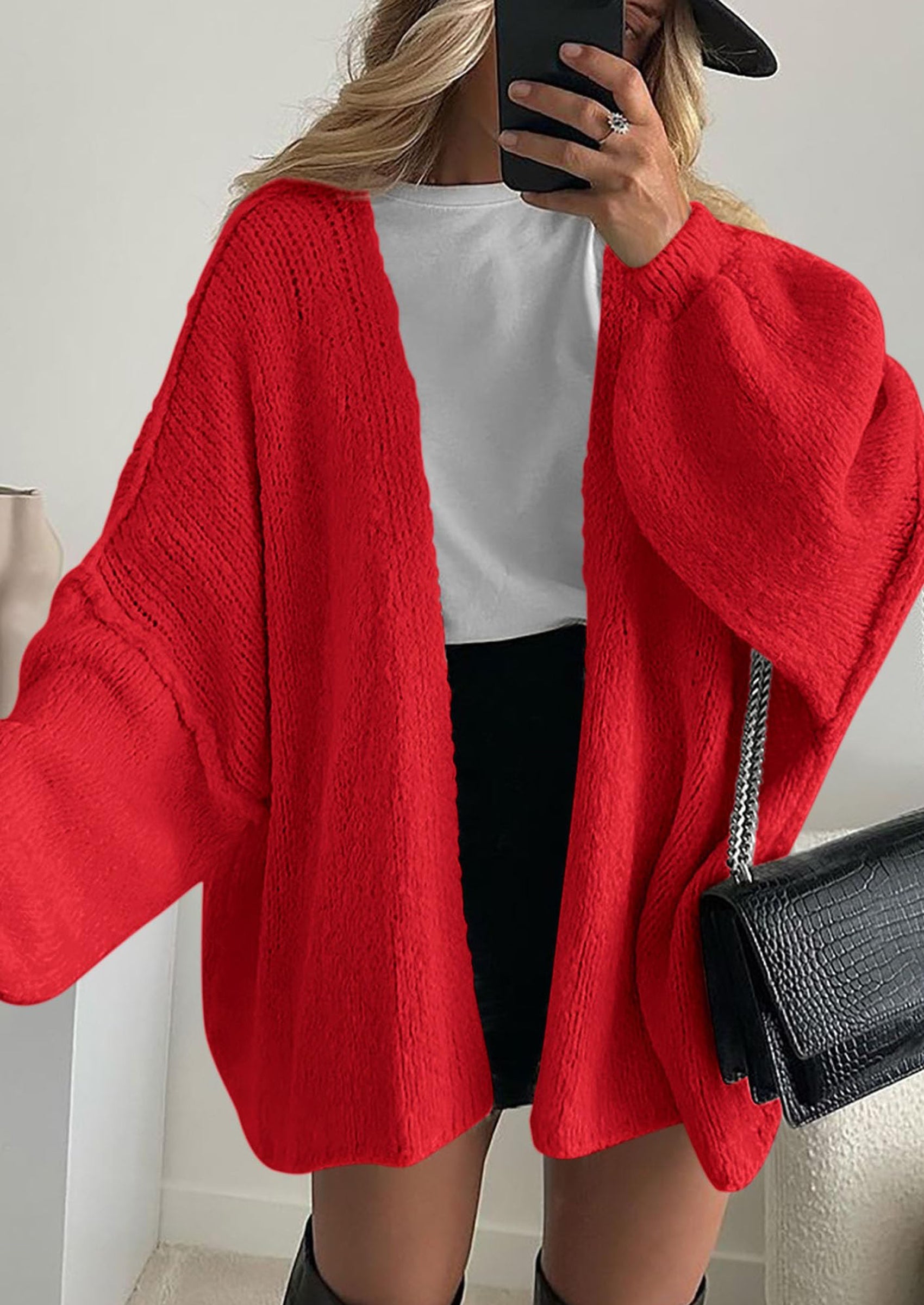 PRETTYGARDEN Womens Oversized Cardigan Sweaters Fall Long Lantern Sleeve Knit Open Front Lightweight Sweater