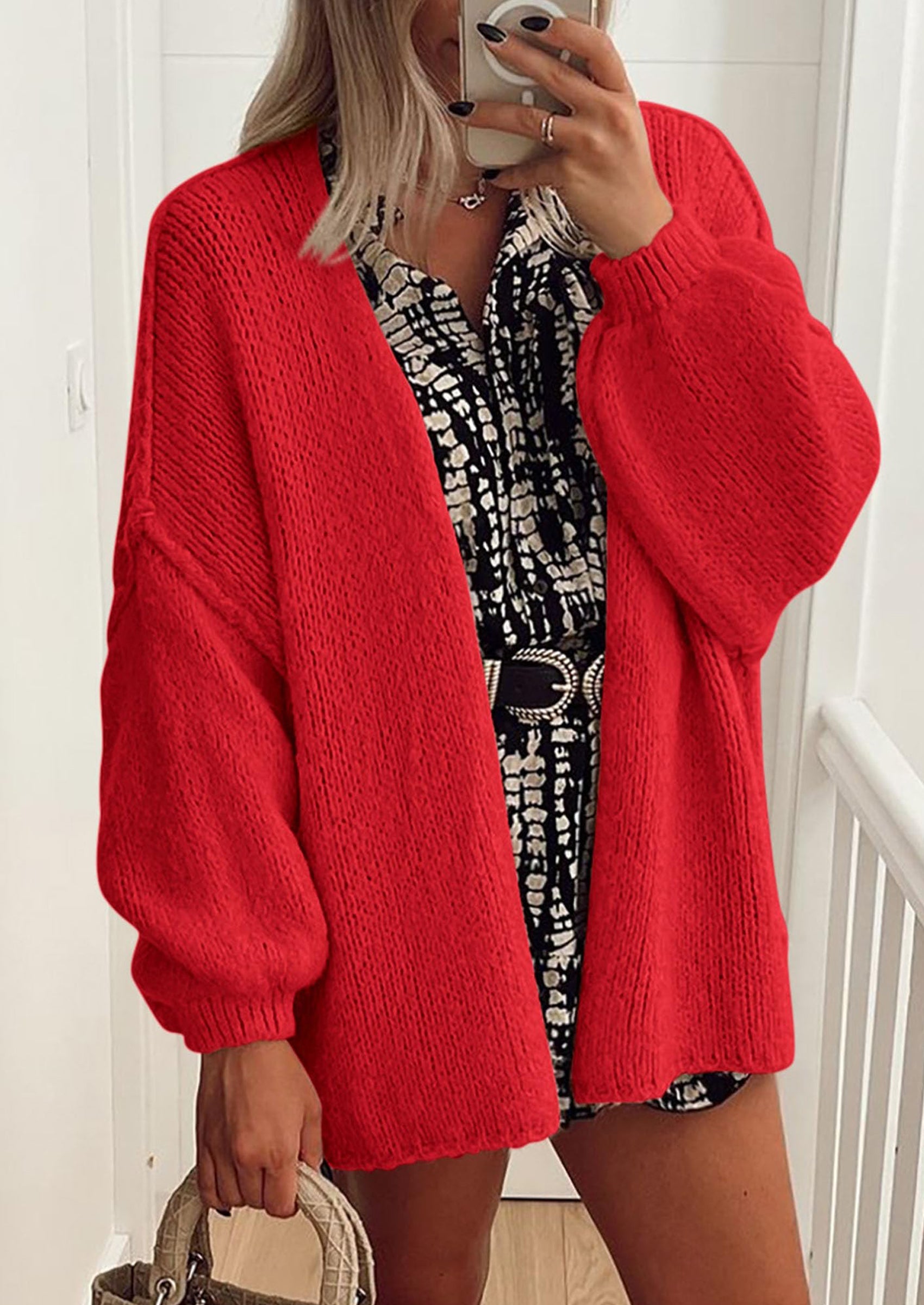 PRETTYGARDEN Womens Oversized Cardigan Sweaters Fall Long Lantern Sleeve Knit Open Front Lightweight Sweater