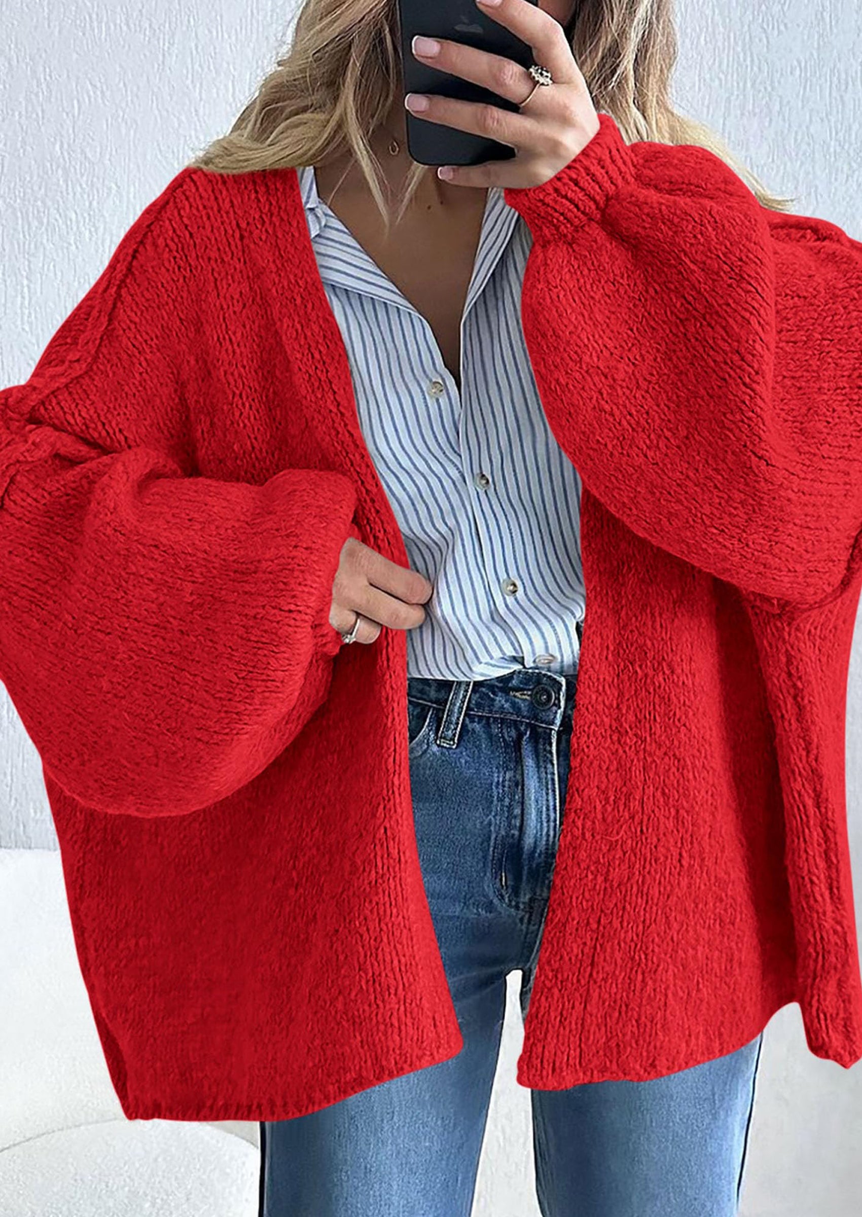 PRETTYGARDEN Womens Oversized Cardigan Sweaters Fall Long Lantern Sleeve Knit Open Front Lightweight Sweater