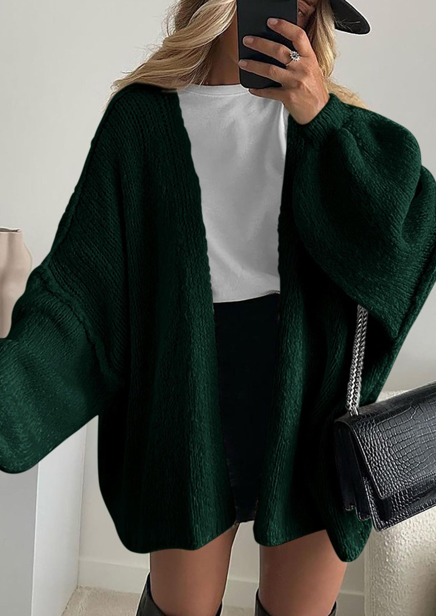 PRETTYGARDEN Womens Oversized Cardigan Sweaters Fall Long Lantern Sleeve Knit Open Front Lightweight Sweater