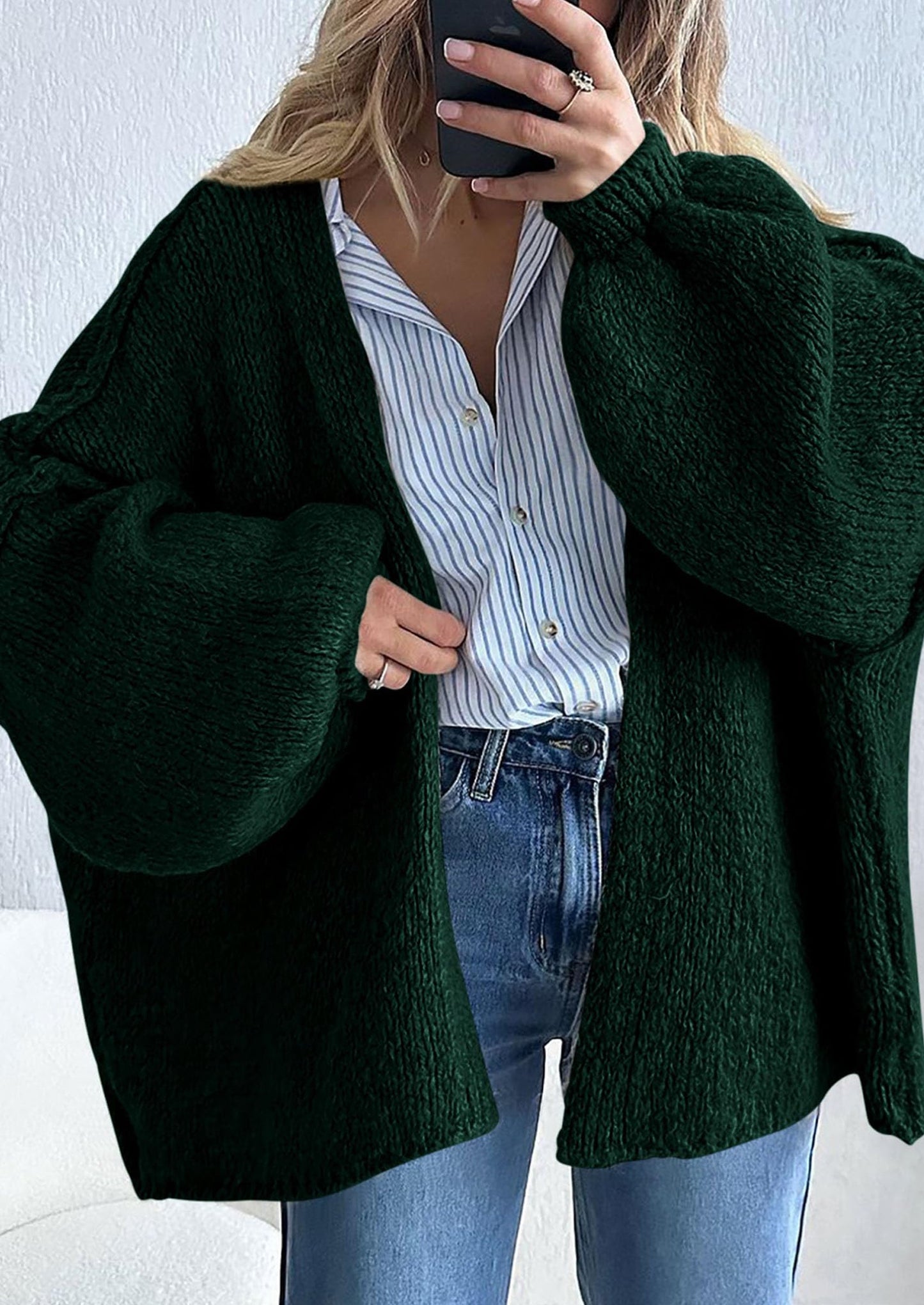 PRETTYGARDEN Womens Oversized Cardigan Sweaters Fall Long Lantern Sleeve Knit Open Front Lightweight Sweater