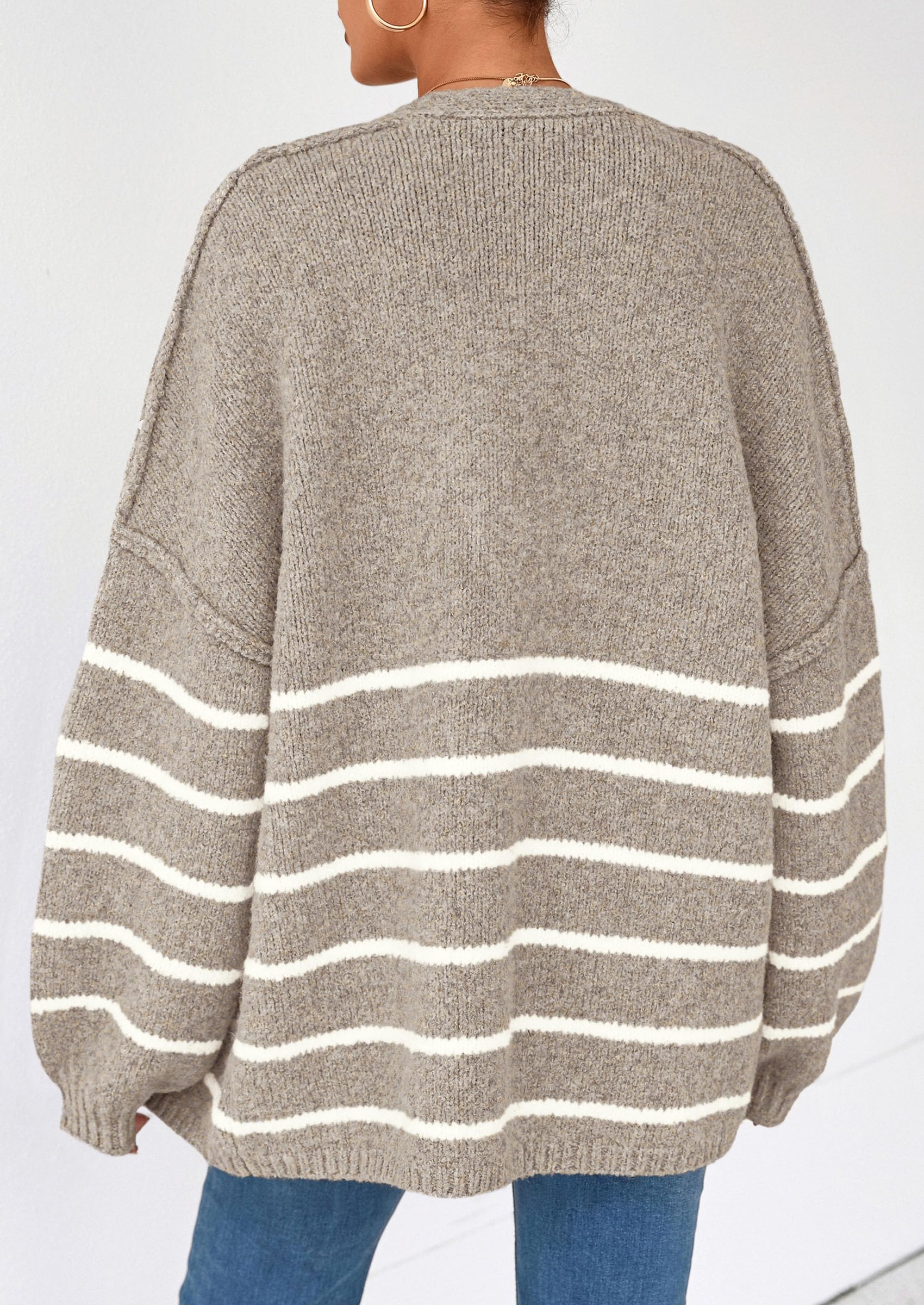 PRETTYGARDEN Womens Oversized Cardigan Sweaters Fall Long Lantern Sleeve Knit Open Front Lightweight Sweater