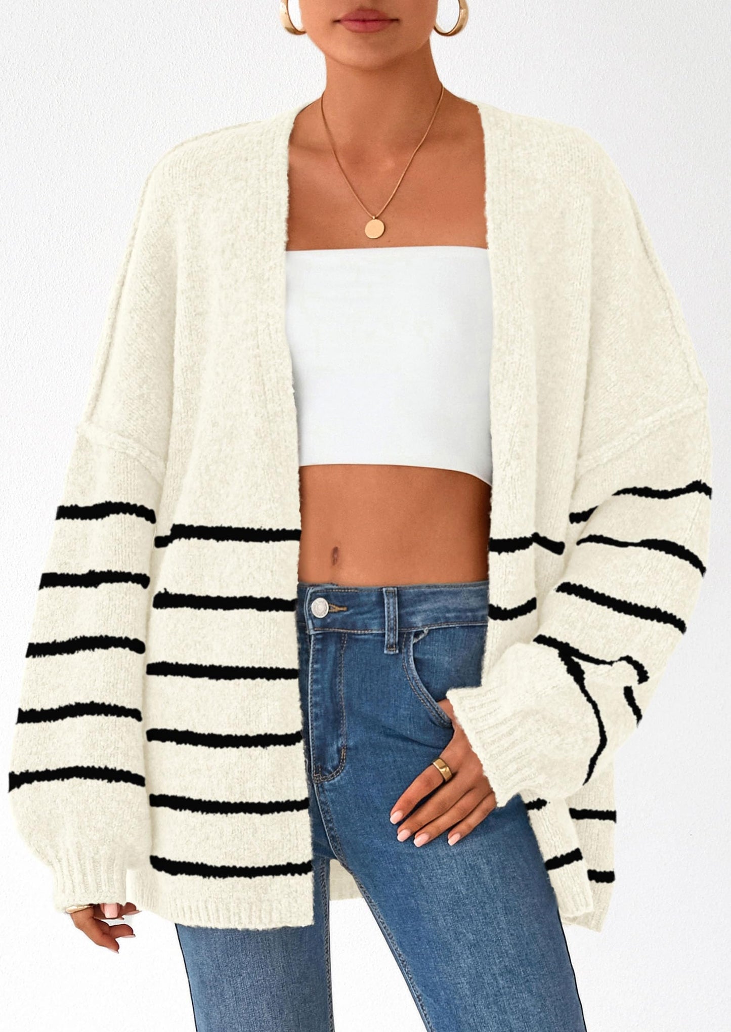 PRETTYGARDEN Womens Oversized Cardigan Sweaters Fall Long Lantern Sleeve Knit Open Front Lightweight Sweater