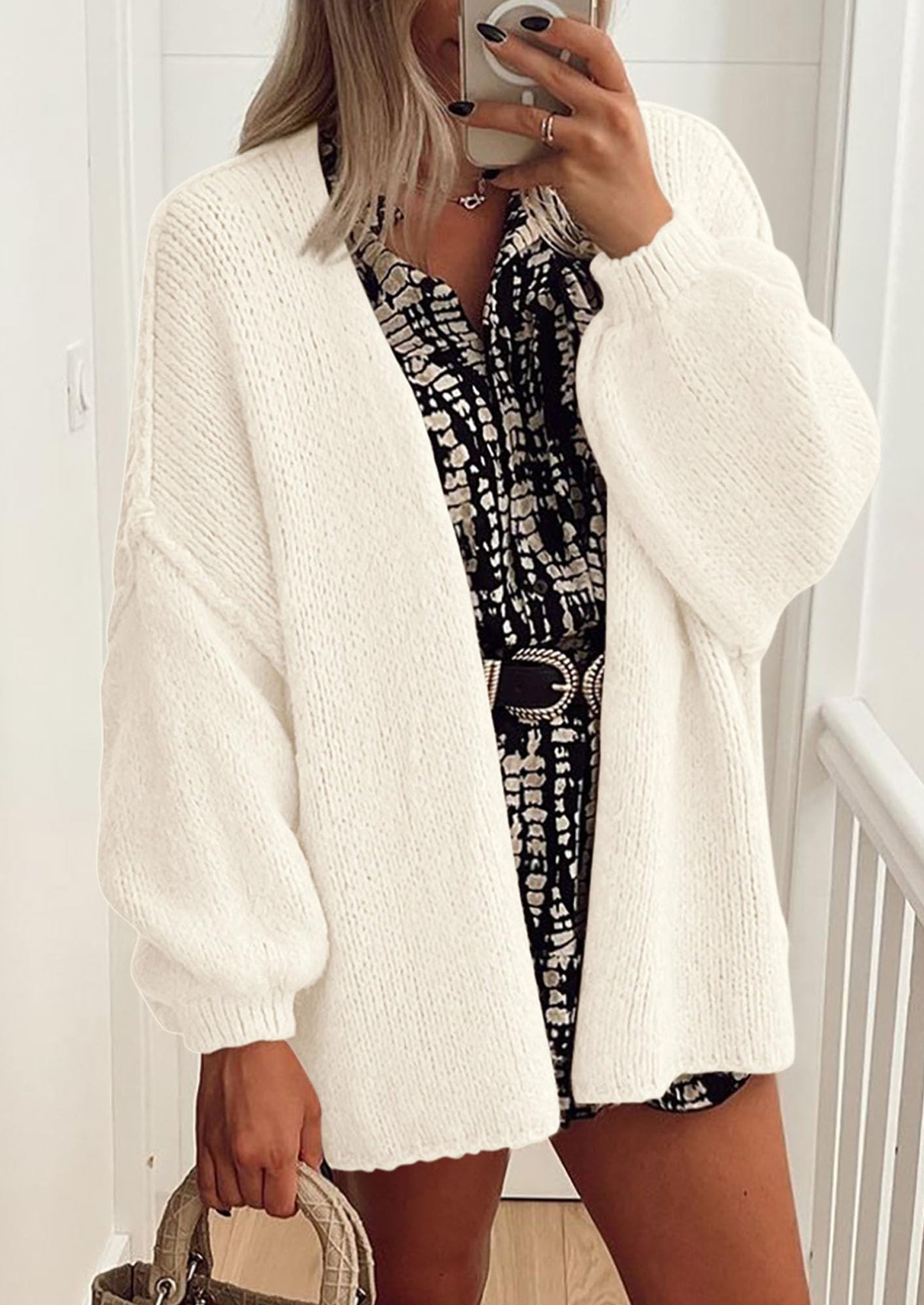 PRETTYGARDEN Womens Oversized Cardigan Sweaters Fall Long Lantern Sleeve Knit Open Front Lightweight Sweater