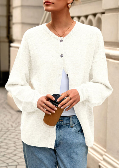 PRETTYGARDEN Fall Long Sleeve Cardigans for Women Trendy Open Front Winter Button Down Crewneck Soft Knit Sweater Jacket