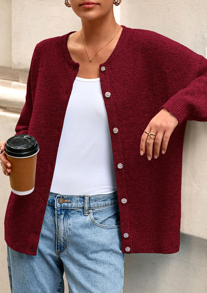 PRETTYGARDEN Fall Long Sleeve Cardigans for Women Trendy Open Front Winter Button Down Crewneck Soft Knit Sweater Jacket