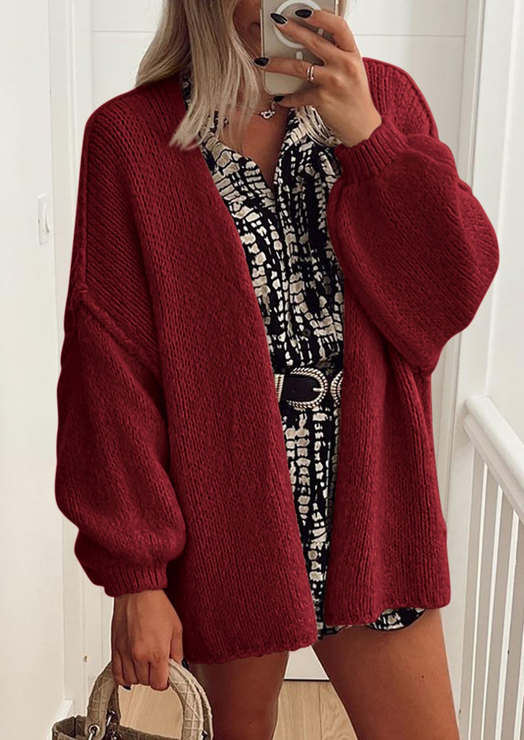 PRETTYGARDEN Womens Oversized Cardigan Sweaters Fall Long Lantern Sleeve Knit Open Front Lightweight Sweater