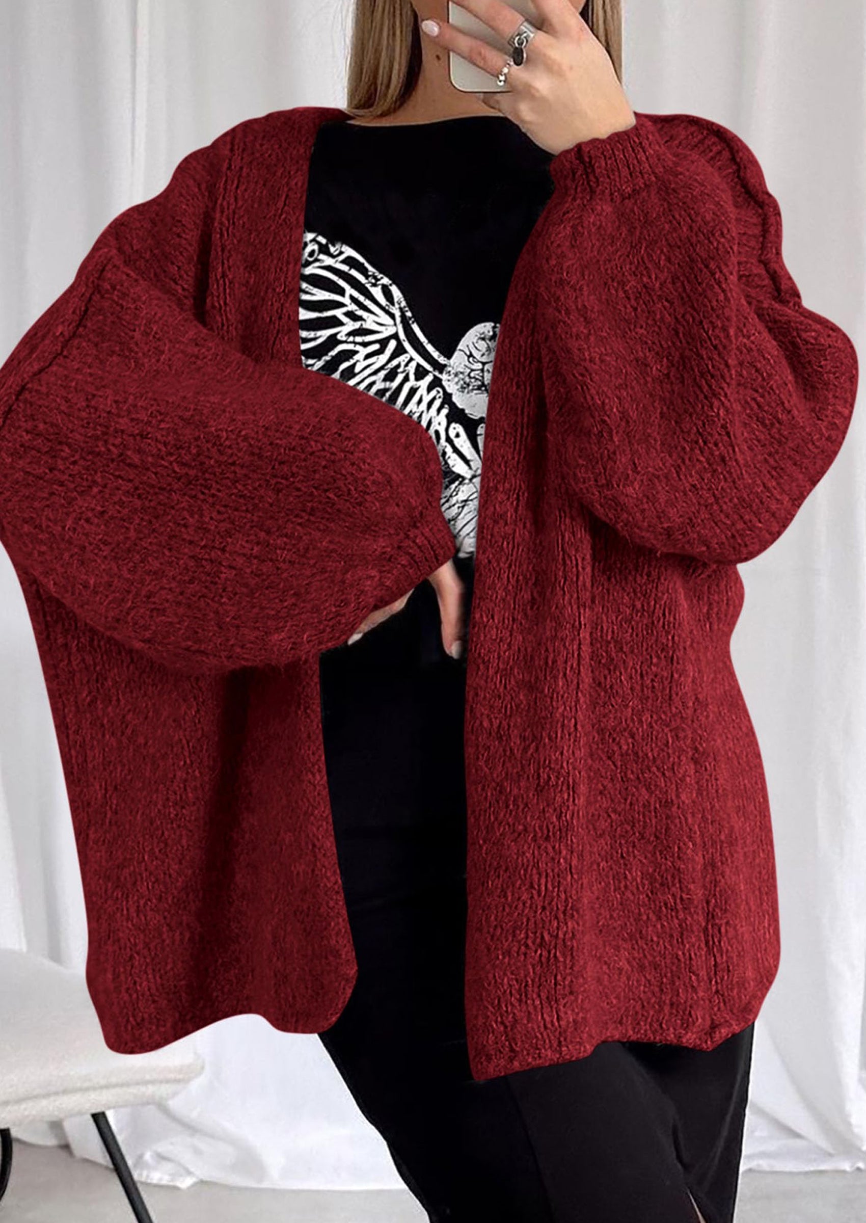 PRETTYGARDEN Womens Oversized Cardigan Sweaters Fall Long Lantern Sleeve Knit Open Front Lightweight Sweater