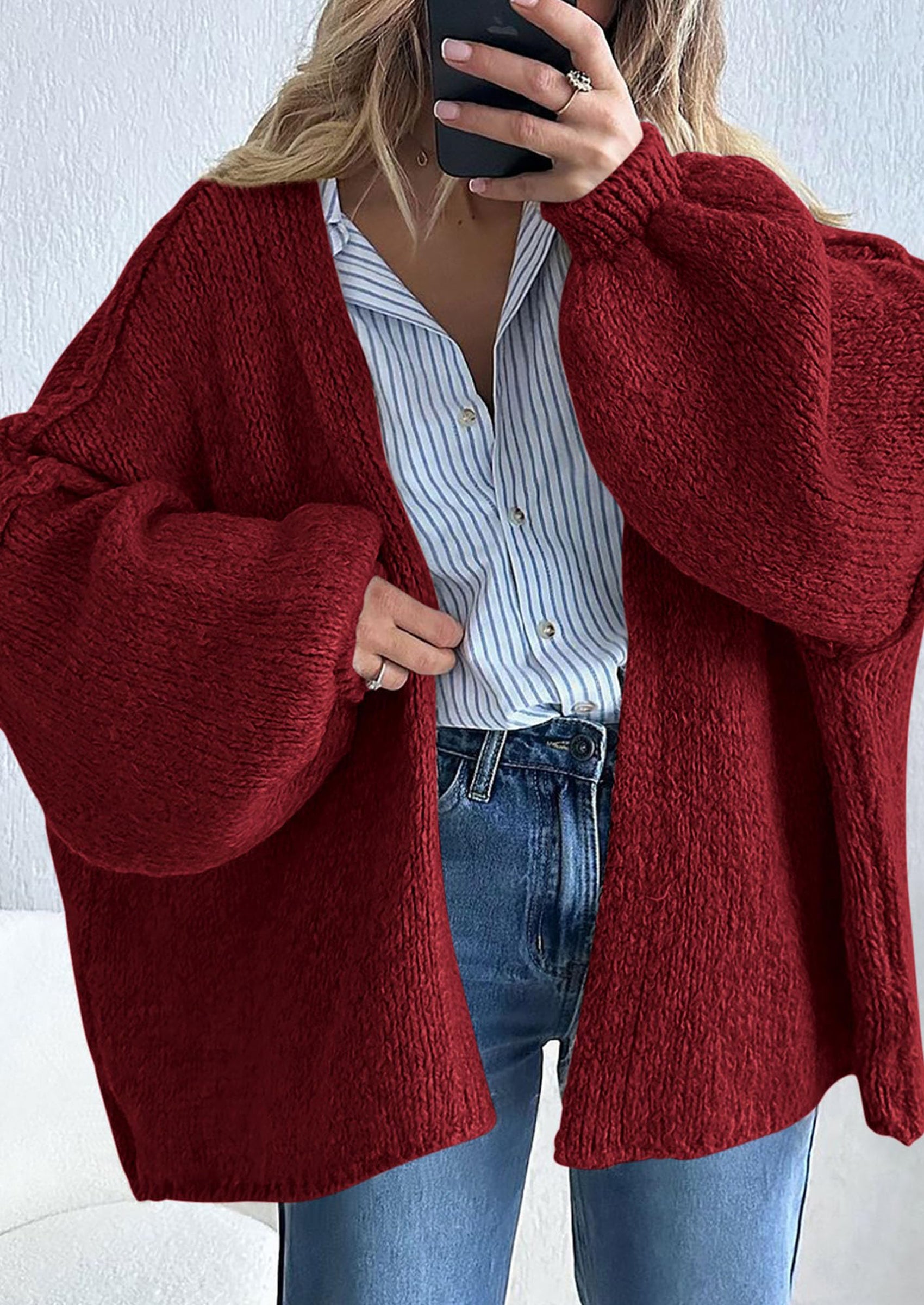 PRETTYGARDEN Womens Oversized Cardigan Sweaters Fall Long Lantern Sleeve Knit Open Front Lightweight Sweater