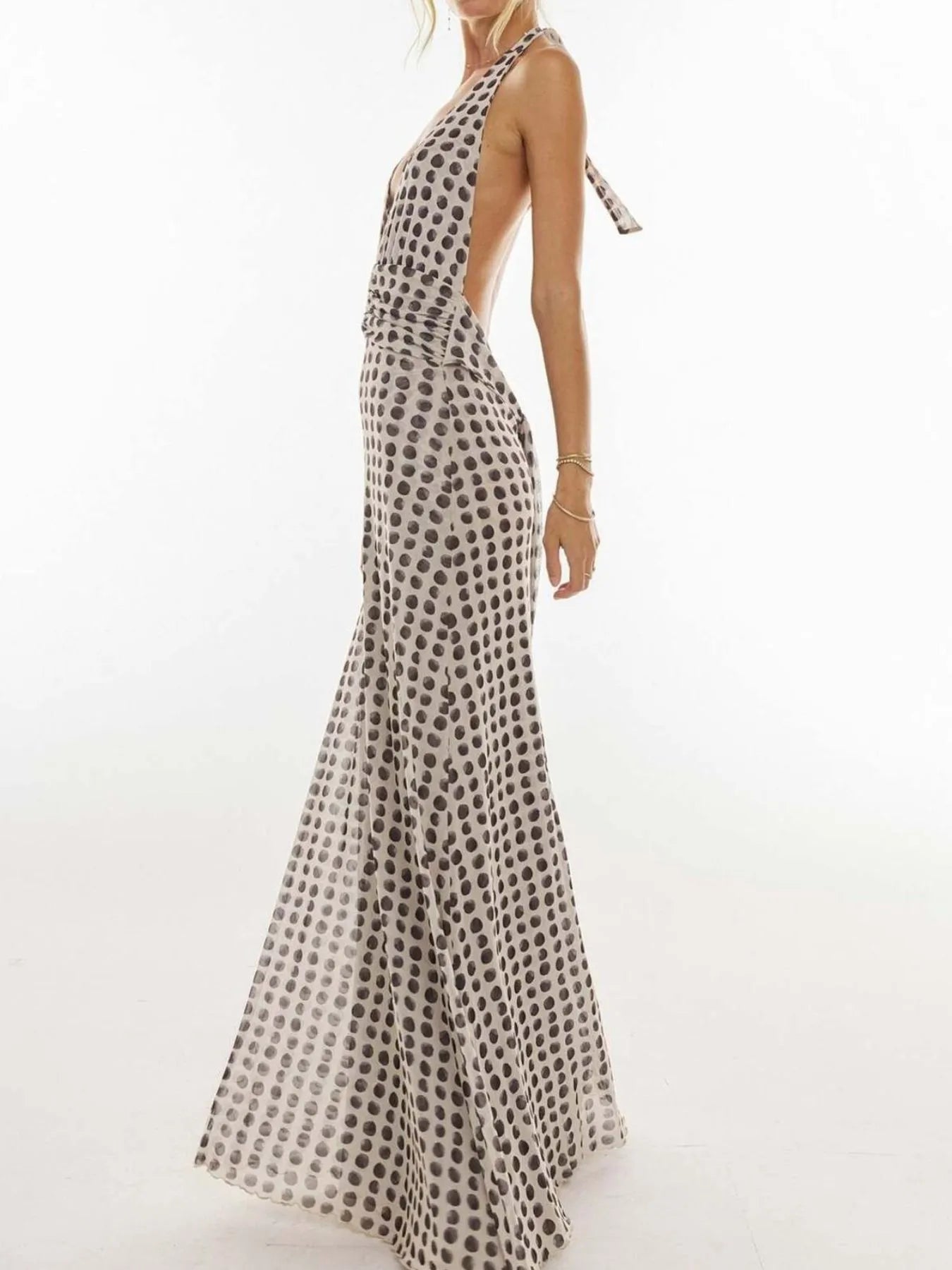 Lucy Floral Halter Neck Deep V Maxi Dress