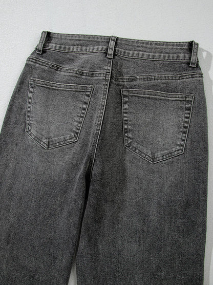 Raw Hem Unique Cuffs Straight High Rise Loose Jeans