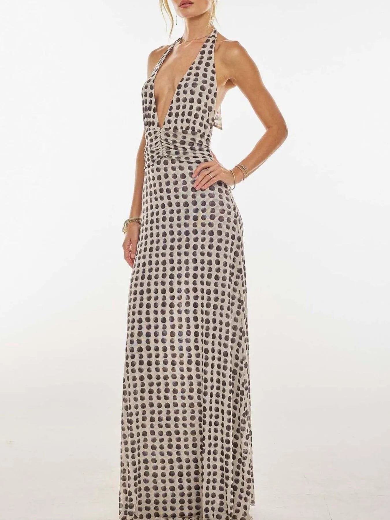 Lucy Floral Halter Neck Deep V Maxi Dress