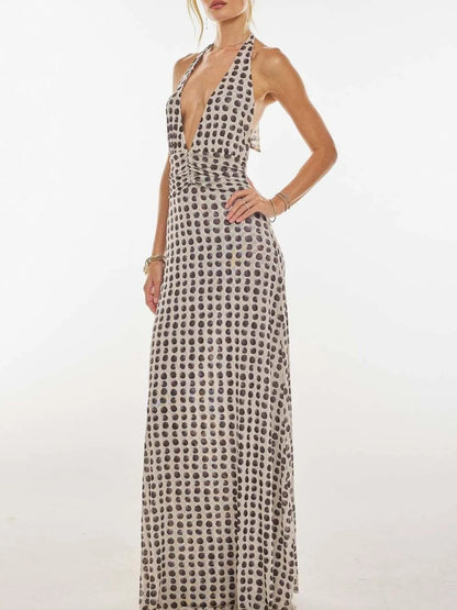 Lucy Floral Halter Neck Deep V Maxi Dress